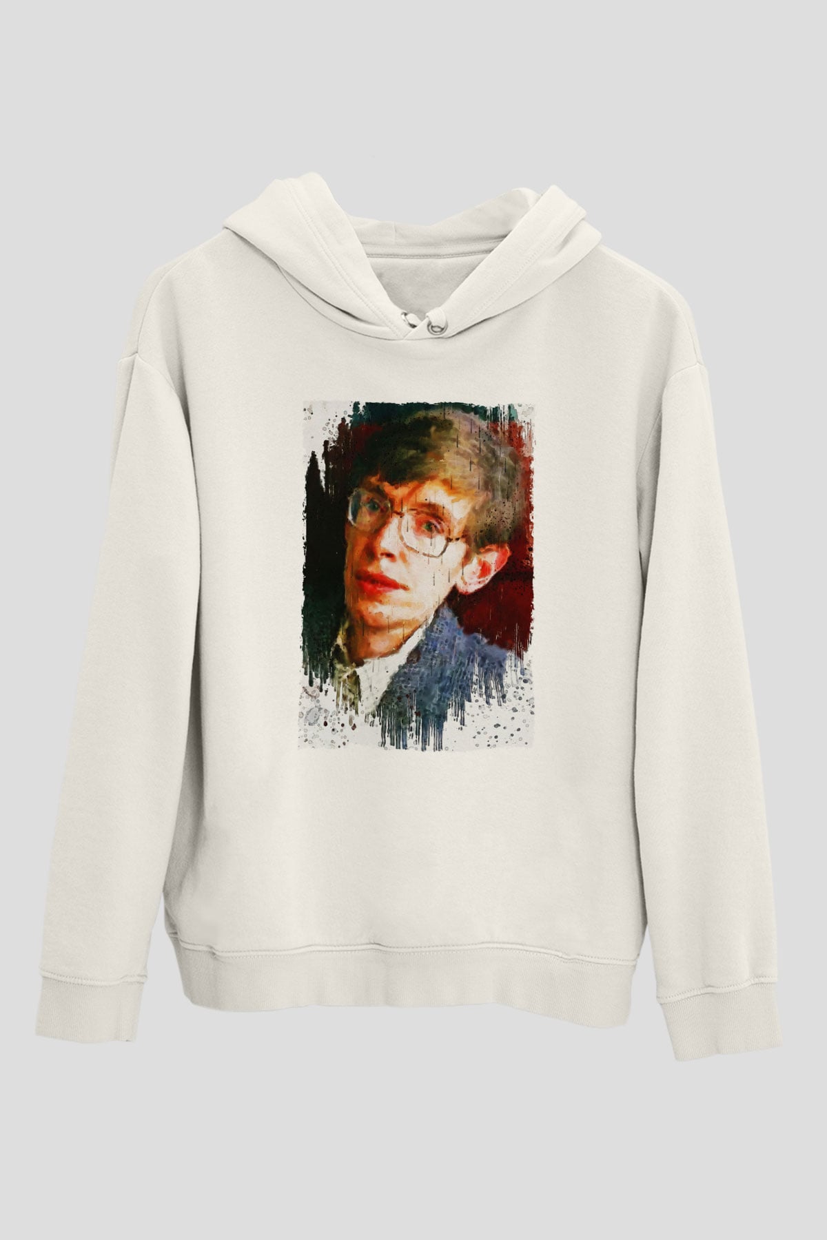 Stephen William Hawking Baskılı Unisex Ekru Hoodie