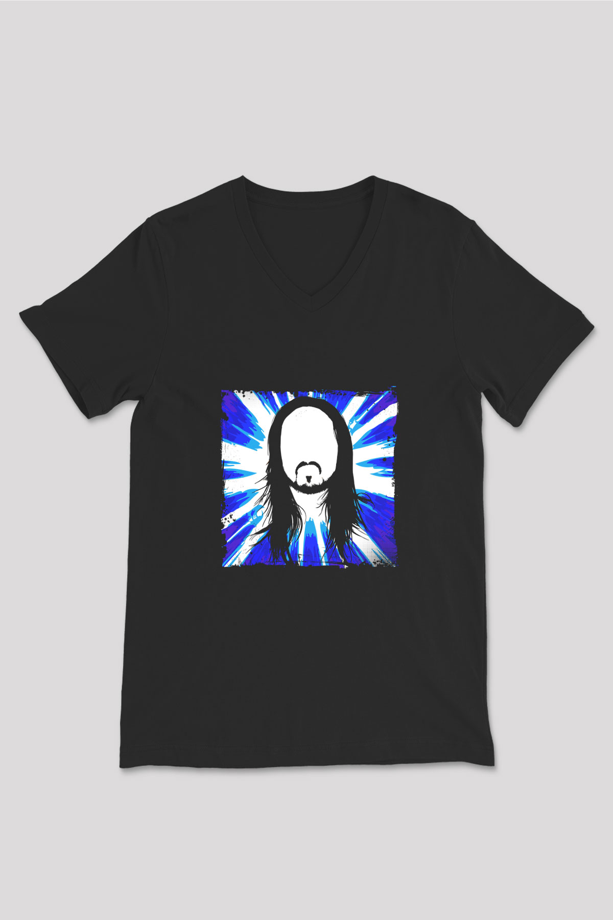 Steve Aoki Baskılı Unisex Siyah V Yaka Tişört