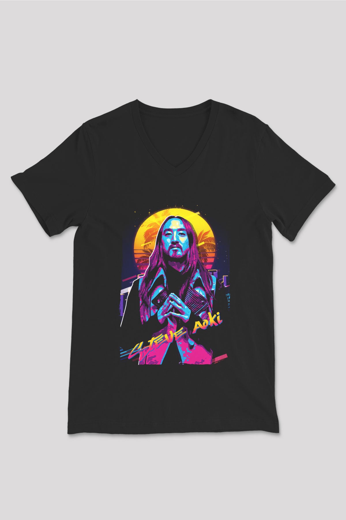 Steve Aoki Siyah Unisex V Yaka Tişört