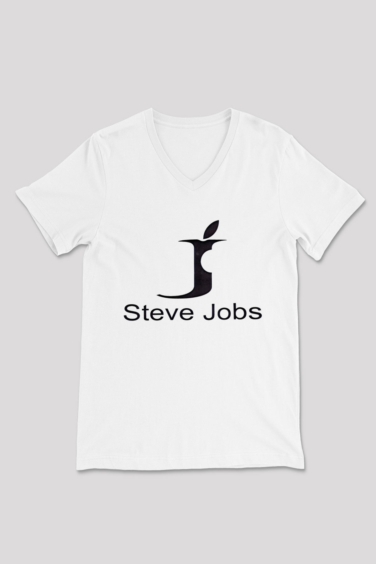Steve Jobs Beyaz Unisex V Yaka Tişört T-Shirt