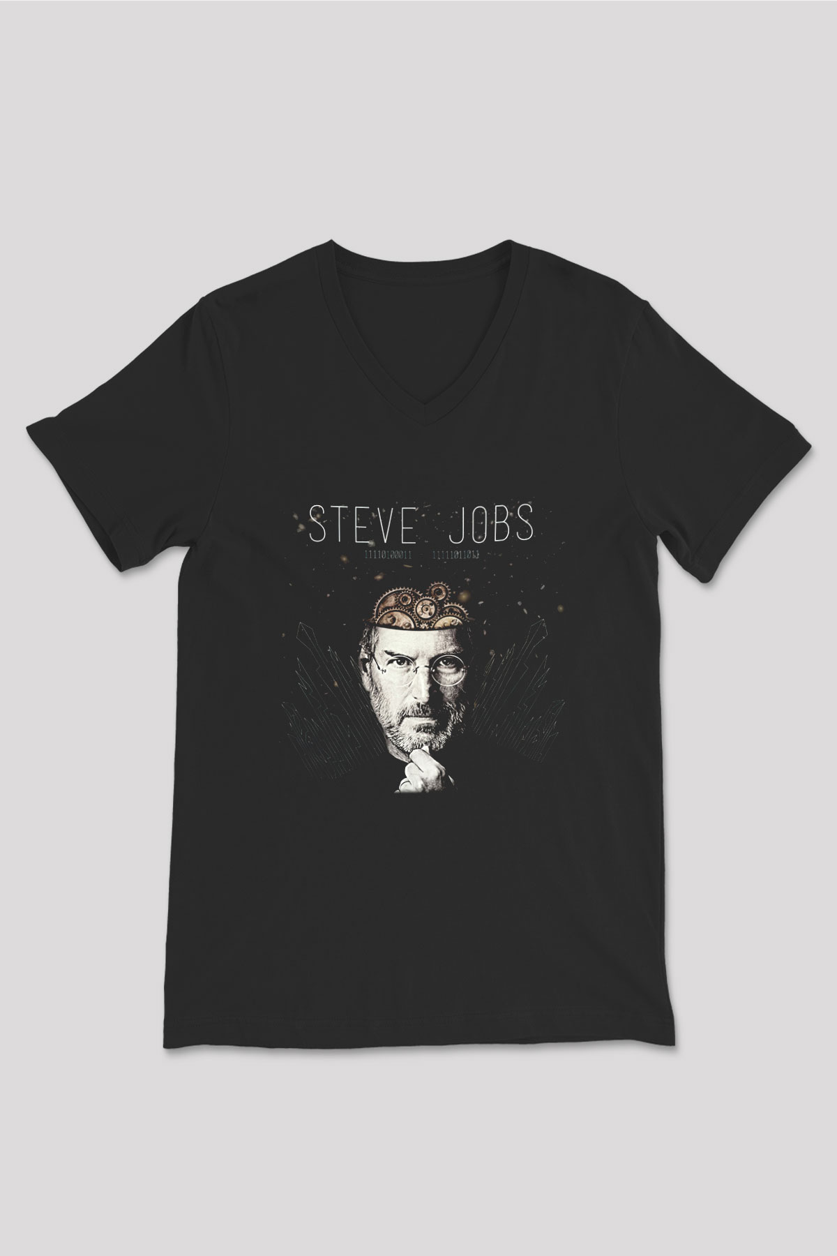 Steve Jobs Siyah Unisex V Yaka Tişört T-Shirt