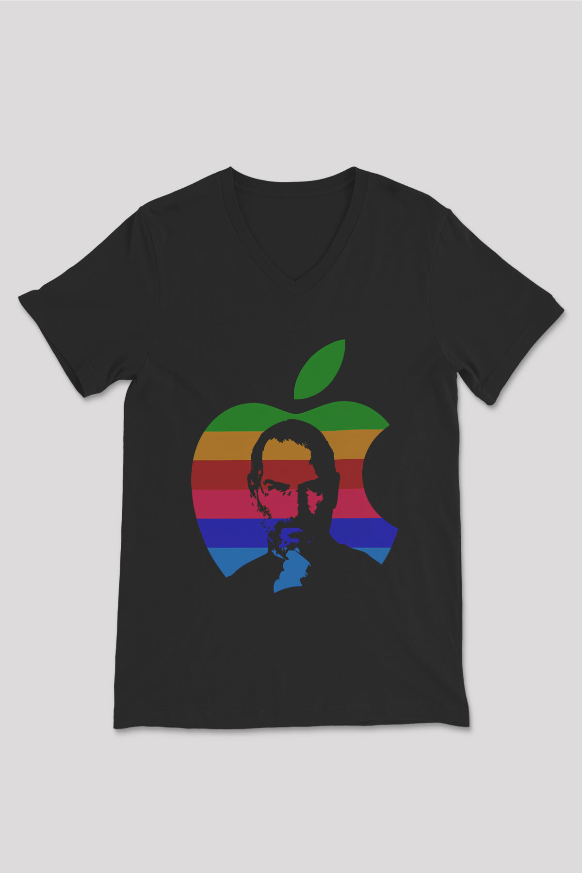 Steve Jobs Siyah Unisex V Yaka Tişört