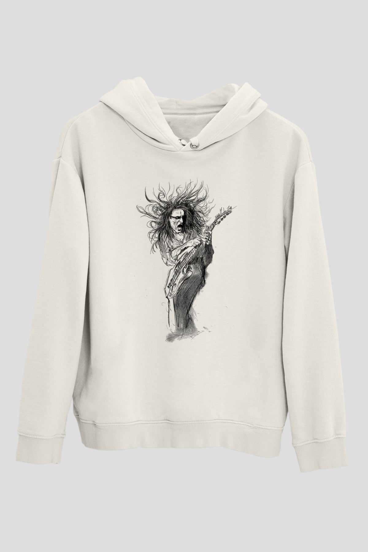 Steve Vai Baskılı Beyaz Unisex Kapüşonlu Sweatshirt