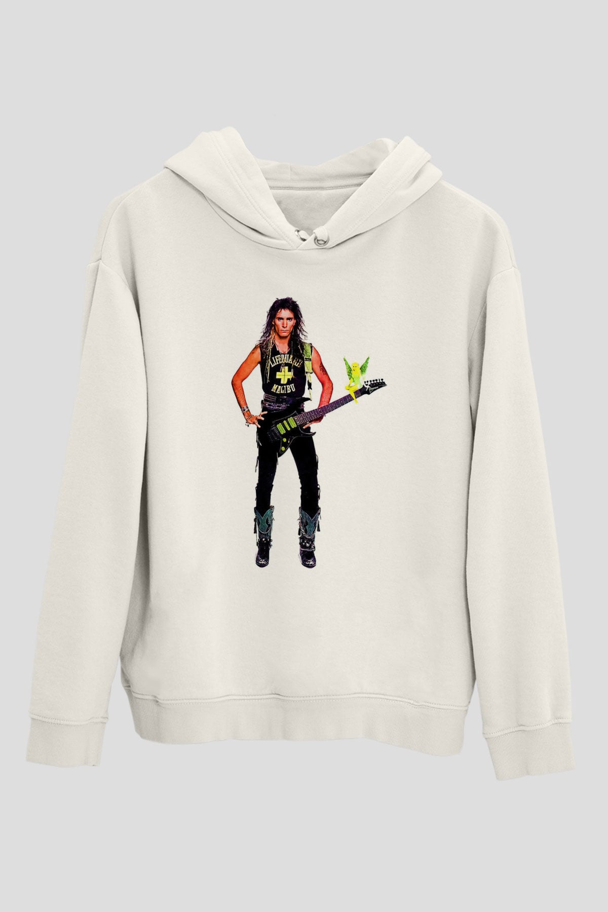 Steve Vai Baskılı Beyaz Unisex Kapüşonlu Sweatshirt
