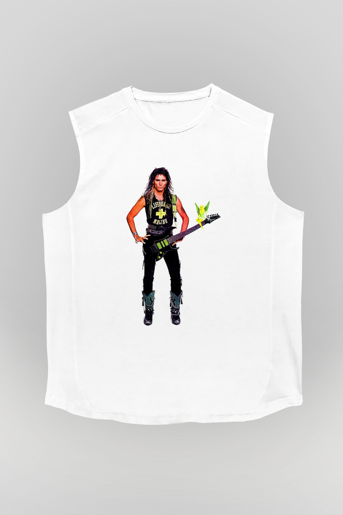 Steve Vai Baskılı Beyaz Unisex Kolsuz Tişört - Tshirt