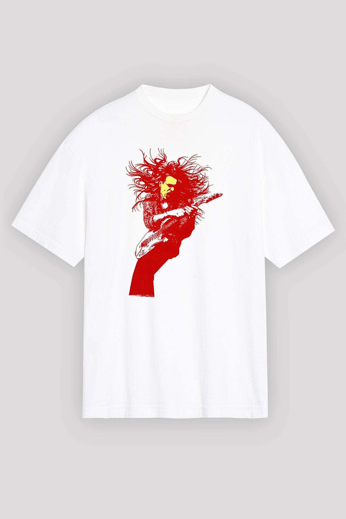 Steve Vai Baskılı Beyaz Unisex Oversize Tişört - Tshirt