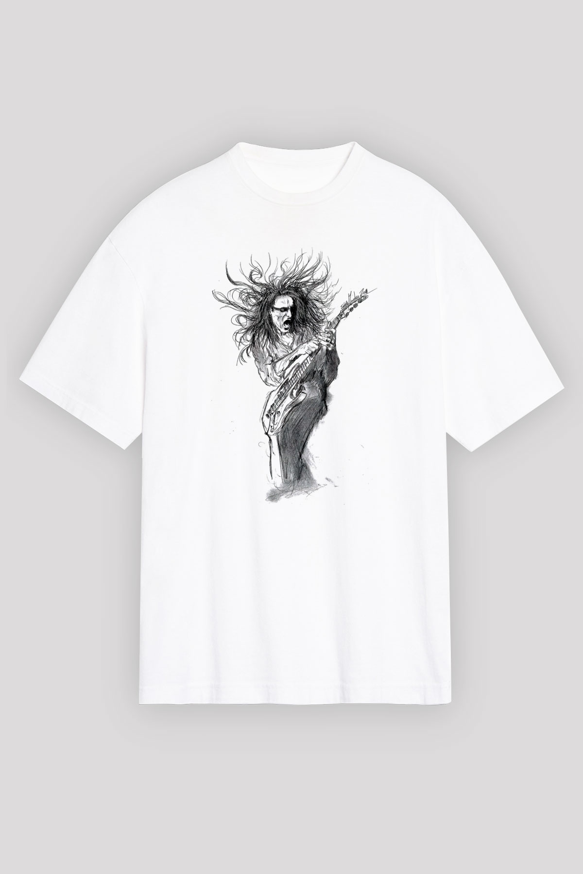 Steve Vai Baskılı Beyaz Unisex Oversize Tişört - Tshirt
