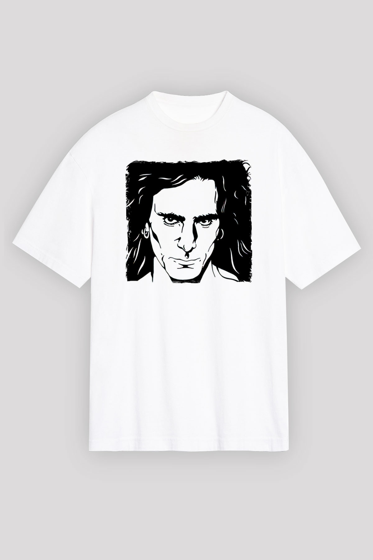 Steve Vai Baskılı Beyaz Unisex Oversize Tişört - Tshirt