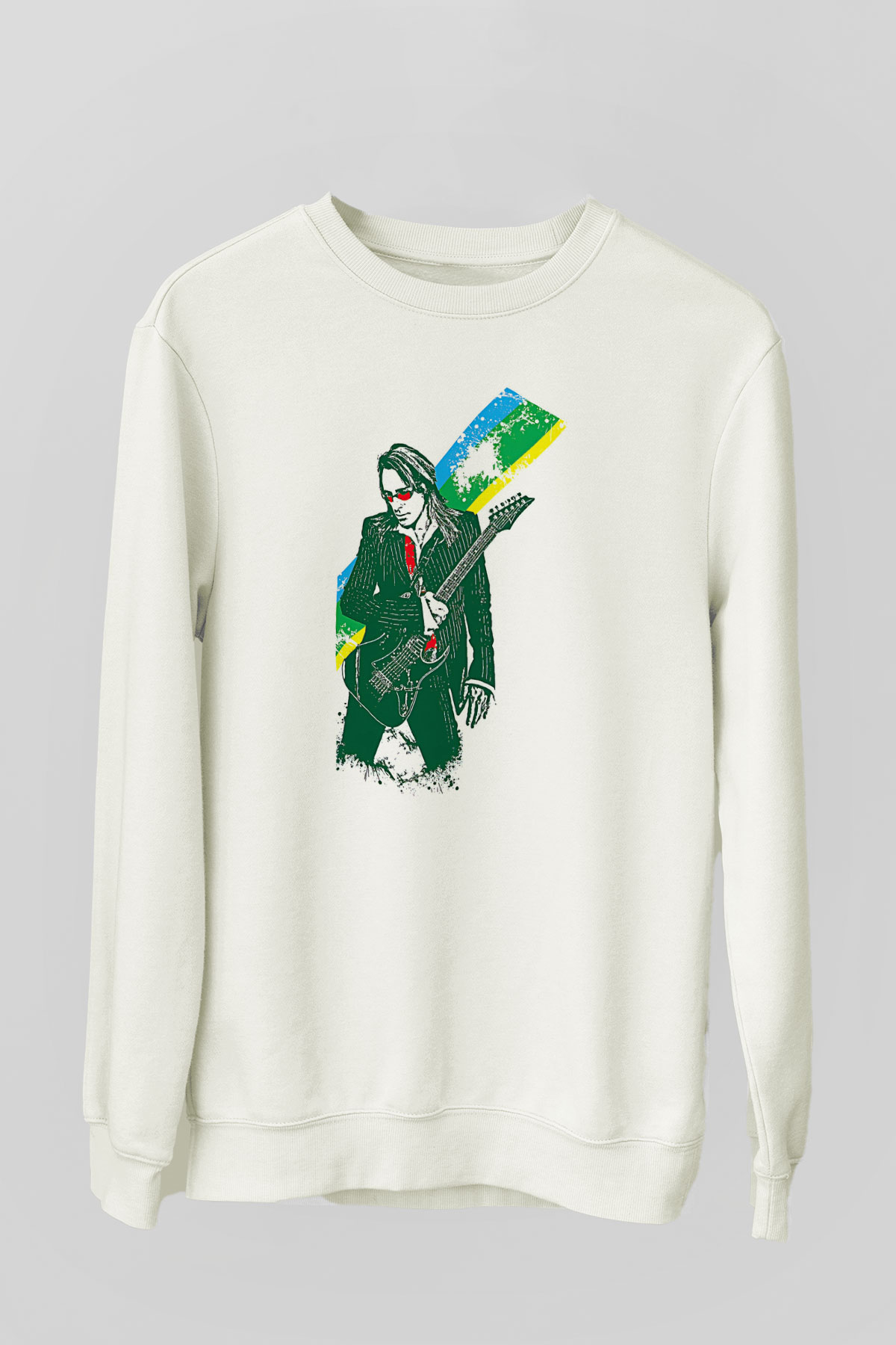 Steve Vai Baskılı Beyaz Unisex Sweatshirt