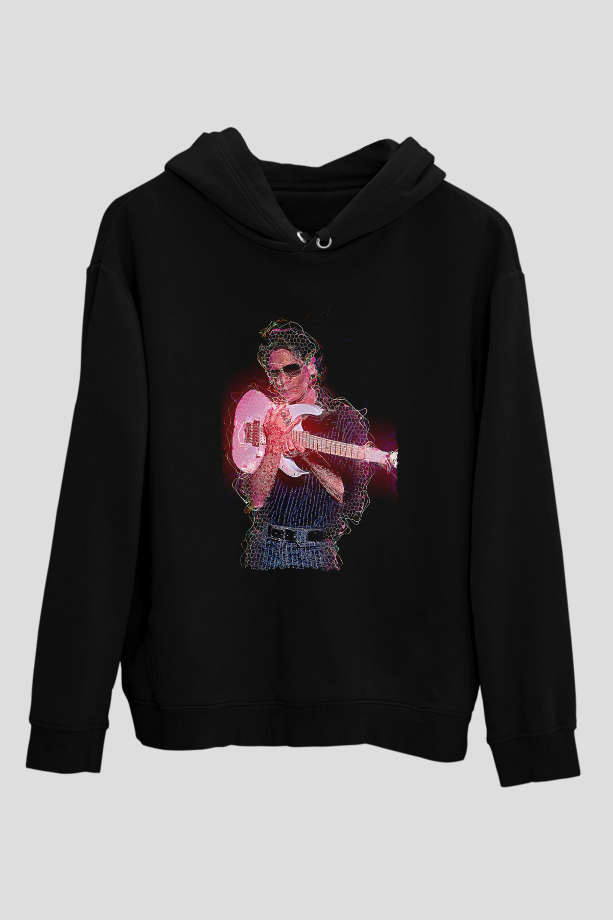 Steve Vai Baskılı Unisex Siyah Kapüşonlu Sweatshirt