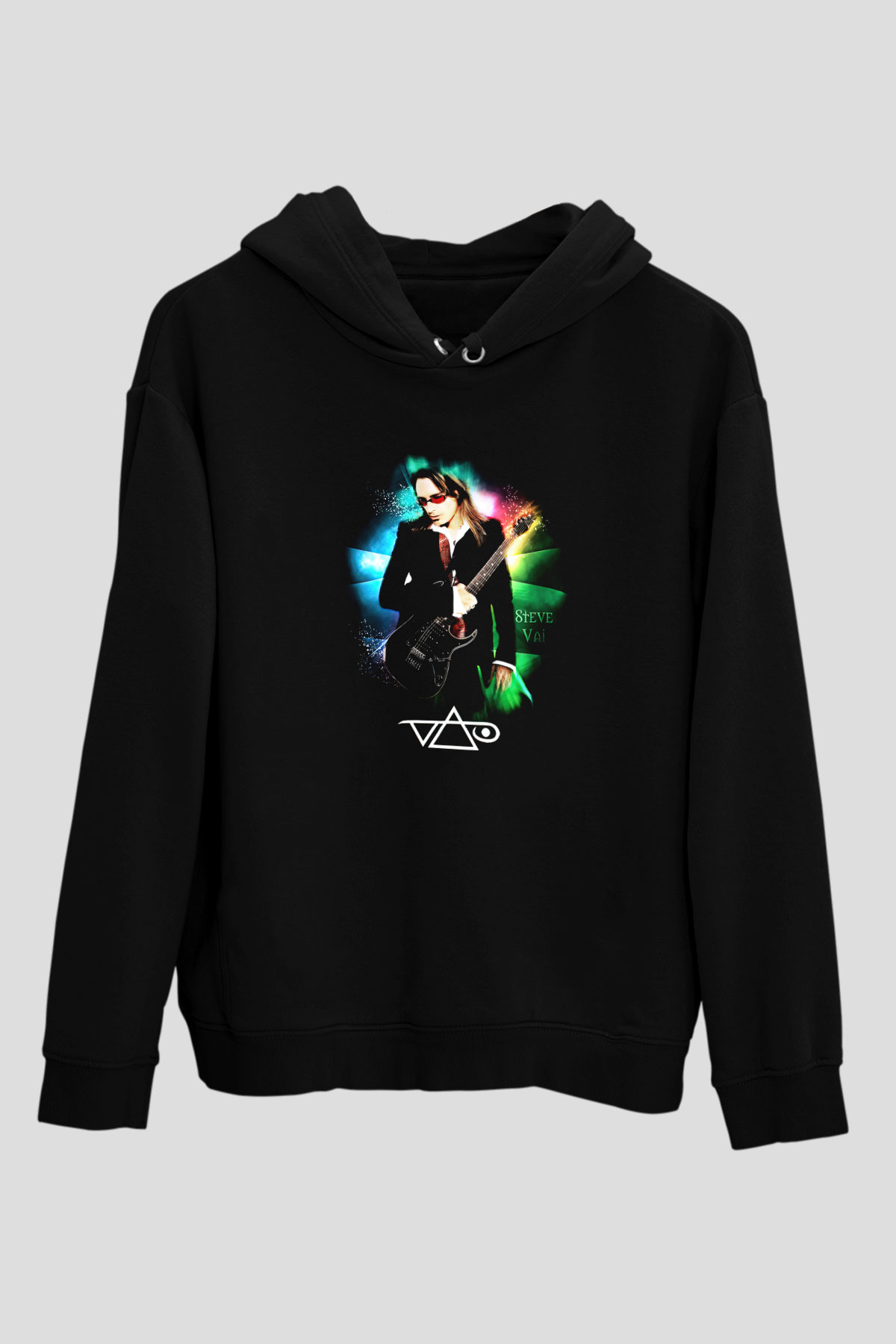 Steve Vai Baskılı Unisex Siyah Kapüşonlu Sweatshirt