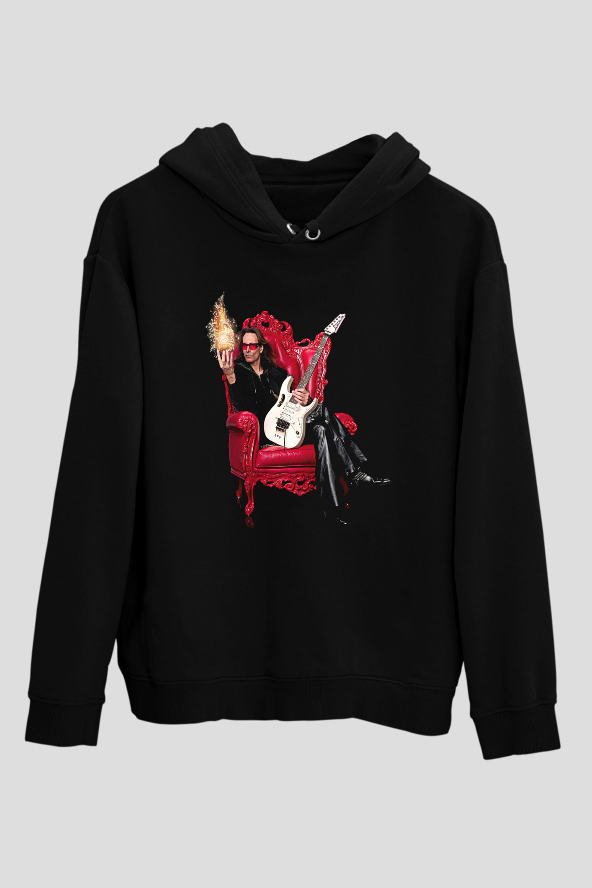 Steve Vai Baskılı Unisex Siyah Kapüşonlu Sweatshirt