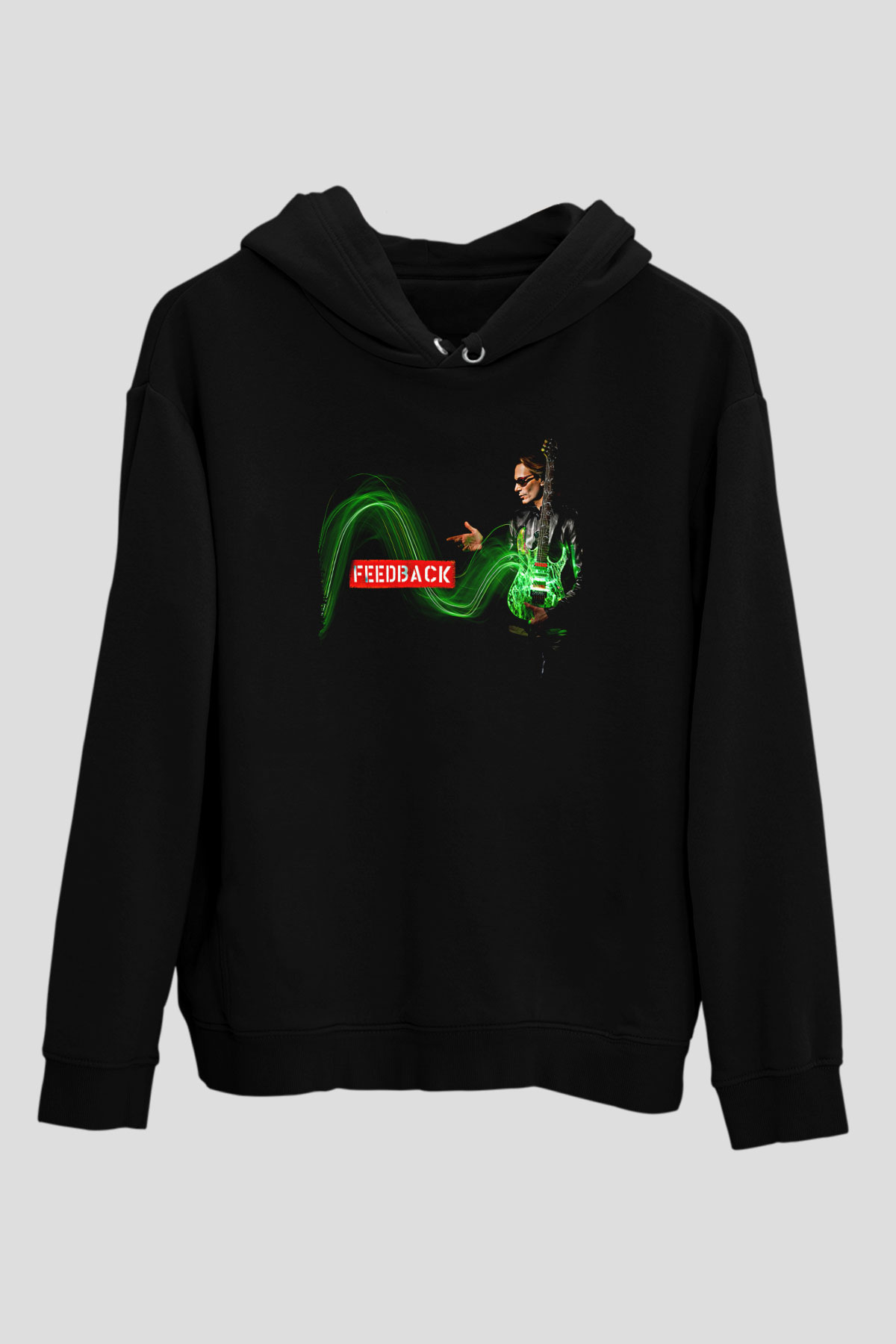 Steve Vai Baskılı Unisex Siyah Kapüşonlu Sweatshirt