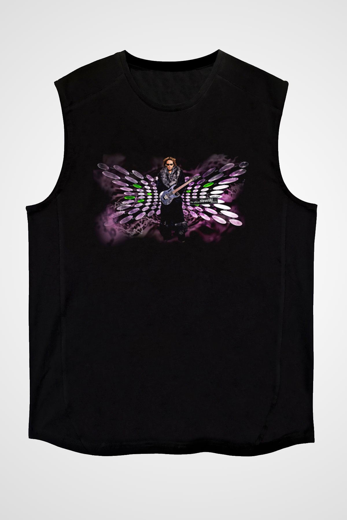 Steve Vai Baskılı Unisex Siyah Kolsuz Tişört - Tshirt
