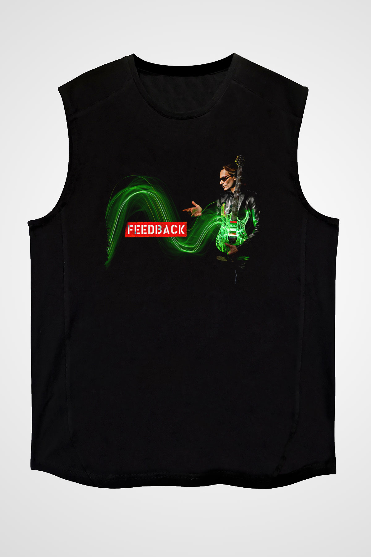 Steve Vai Baskılı Unisex Siyah Kolsuz Tişört - Tshirt