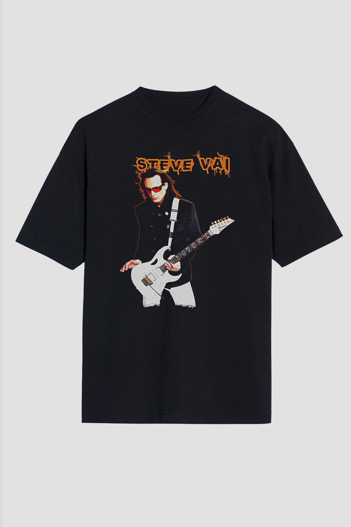 Steve Vai Baskılı Unisex Siyah Oversize Tişört - Tshirt
