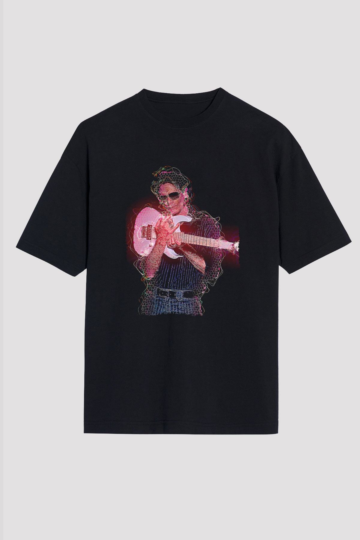 Steve Vai Baskılı Unisex Siyah Oversize Tişört - Tshirt