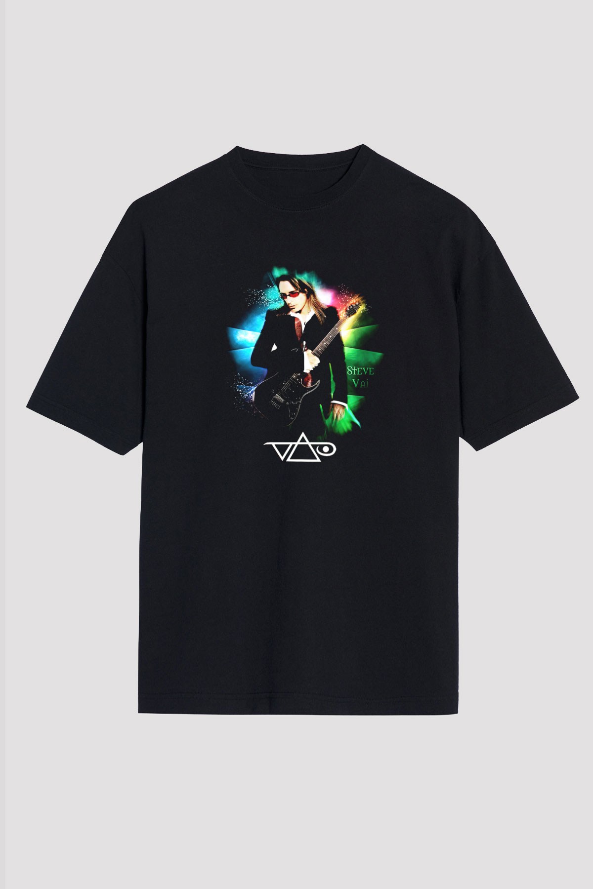 Steve Vai Baskılı Unisex Siyah Oversize Tişört - Tshirt