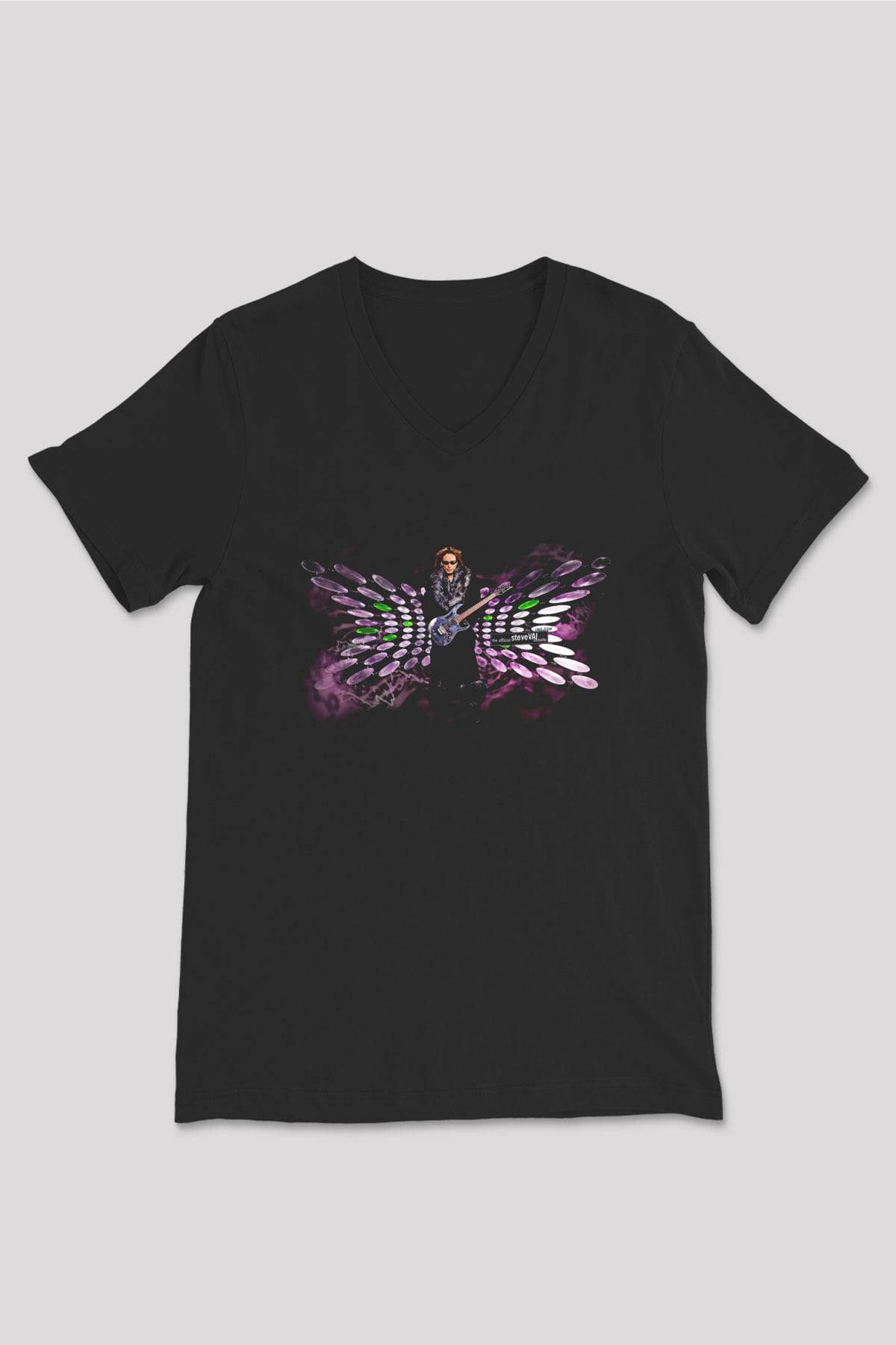 Steve Vai Baskılı Unisex Siyah V Yaka Tişört - Tshirt