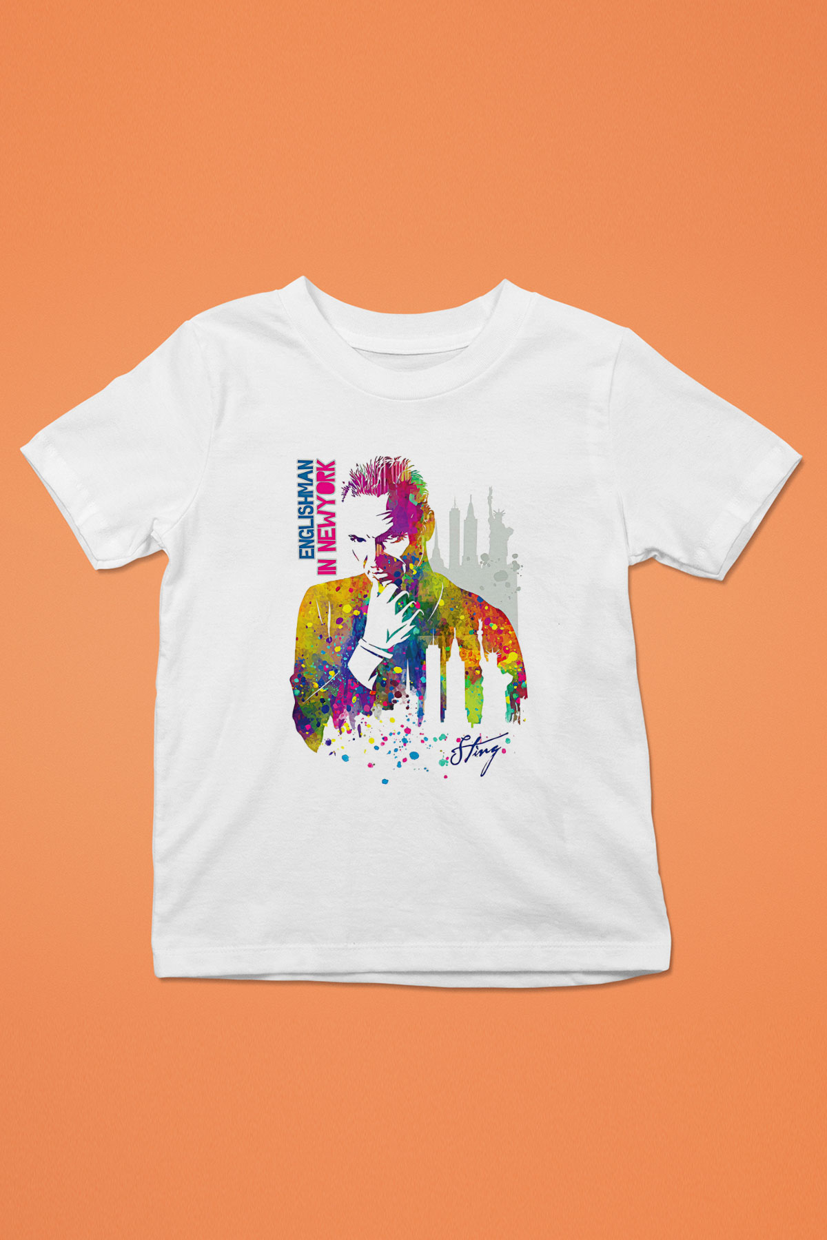 Sting Baskılı Beyaz Unisex Beyaz Çocuk Tişört - Tshirt