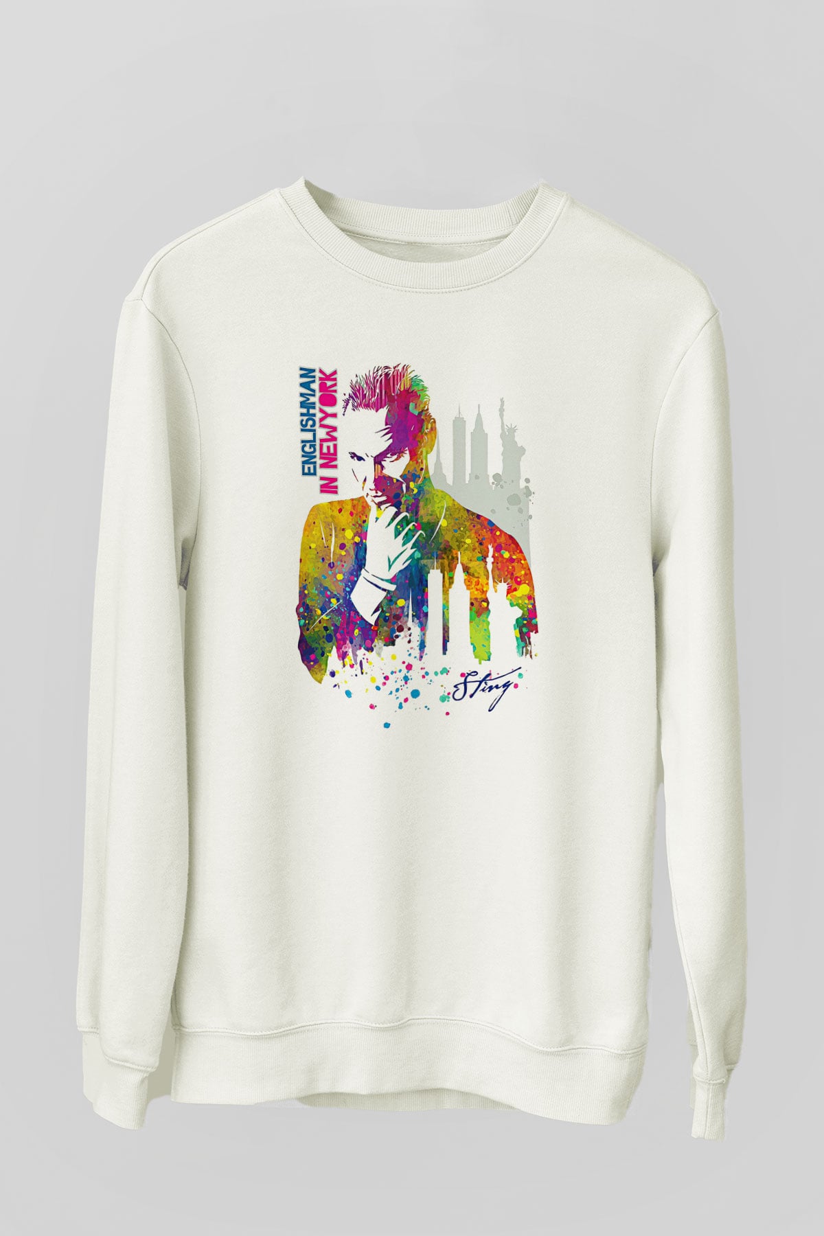 Sting Baskılı Beyaz Unisex Sweatshirt