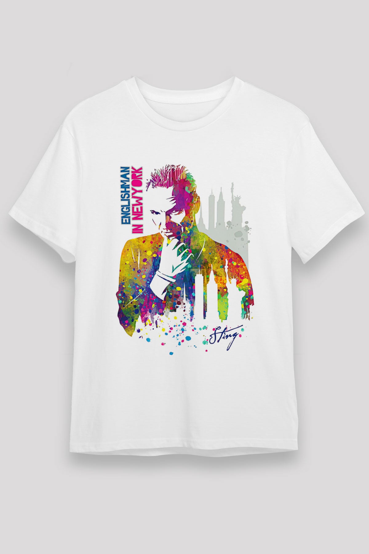 Sting Baskılı Unisex Beyaz Tişört - Tshirt