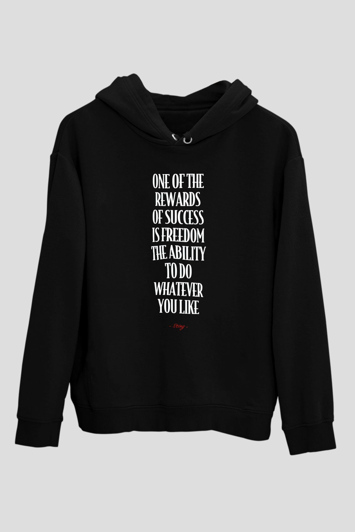Sting Baskılı Unisex Siyah Kapüşonlu Sweatshirt