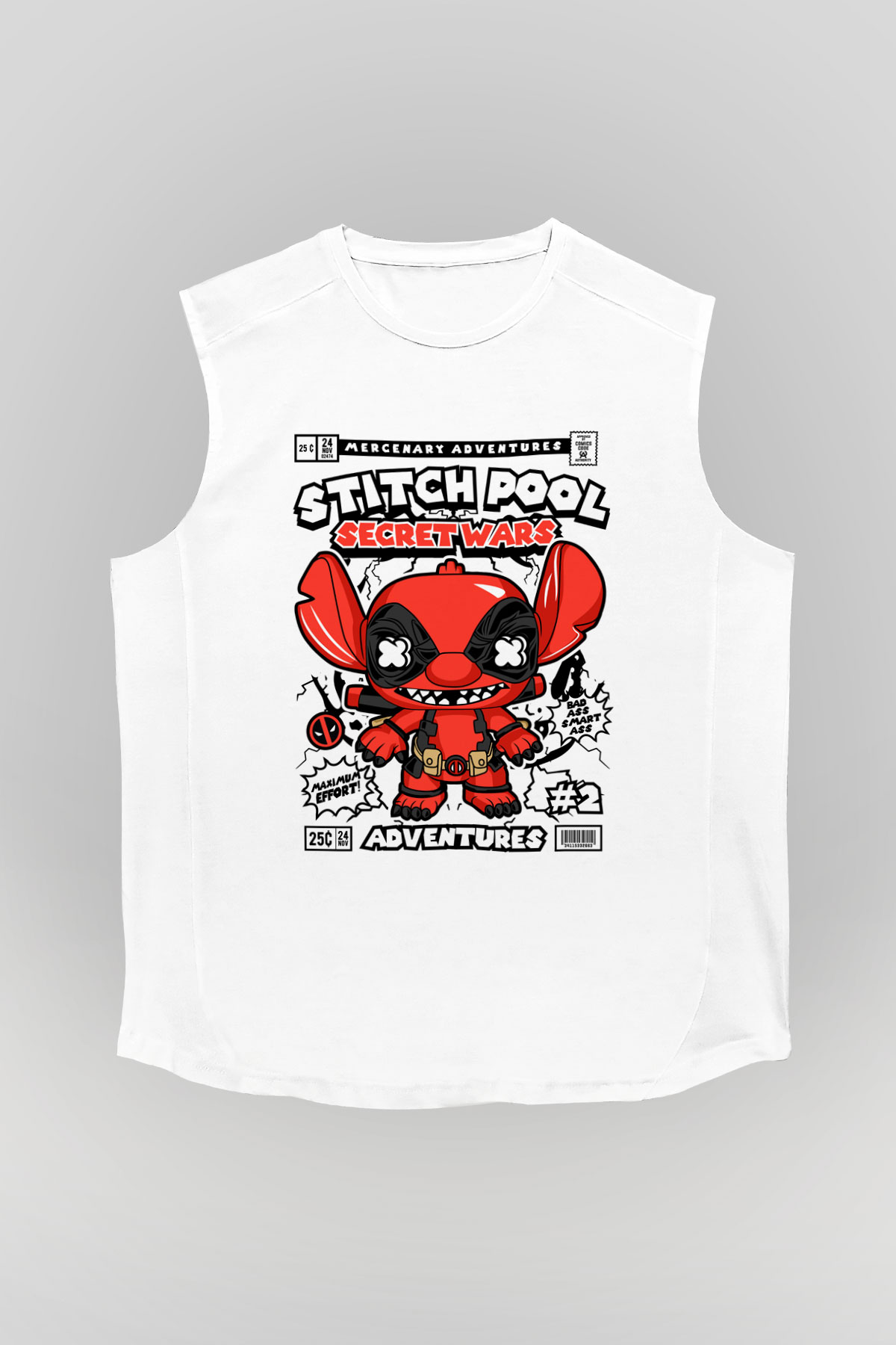 Stitch Pool Secret Wars Baskılı Unisex Beyaz Kolsuz Tişört