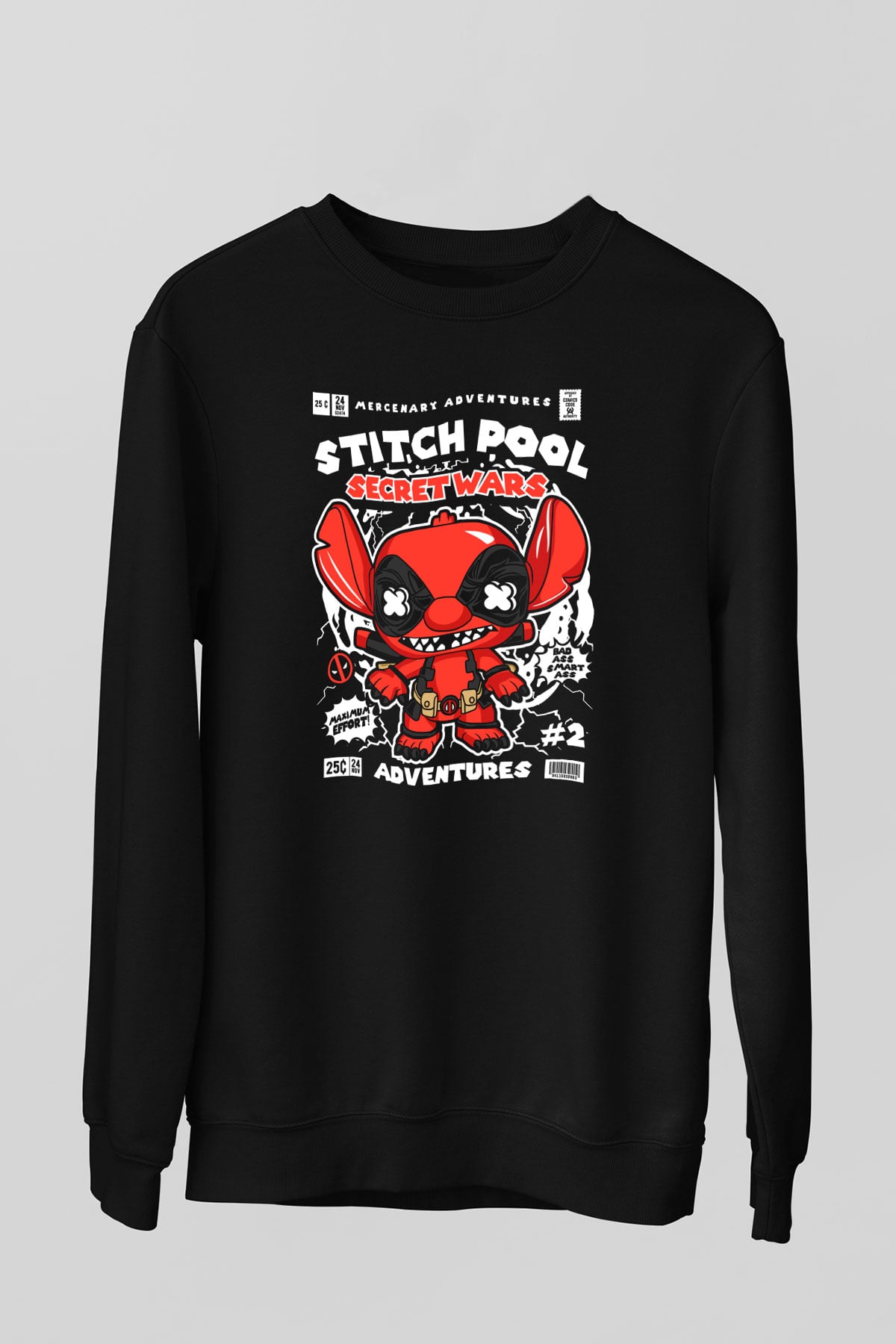 Stitch Pool Secret Wars Baskılı Unisex Siyah Sweatshirt