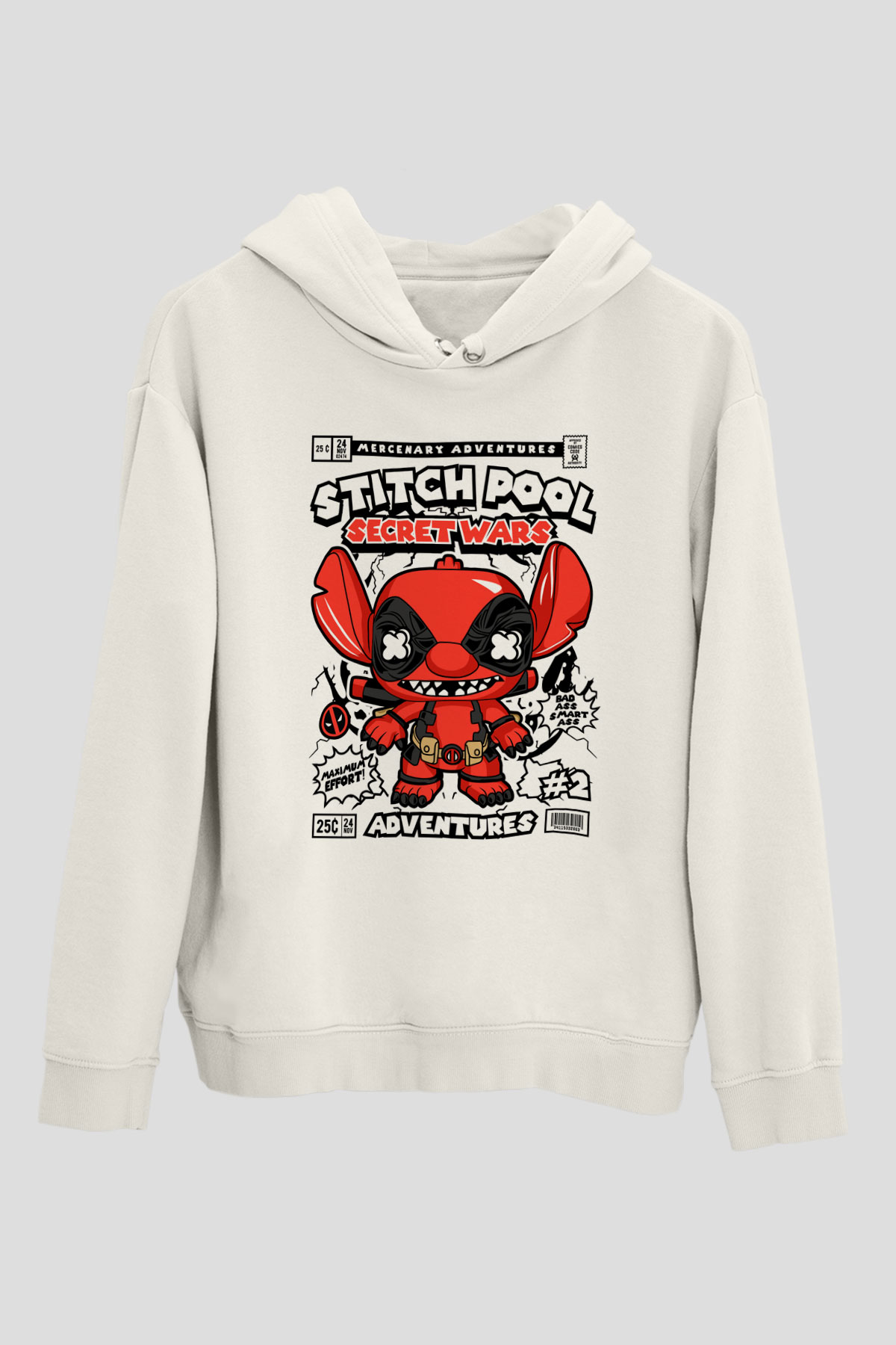 Stitch Pool Secret Wars Baskılı Unisex Beyaz Hoodie