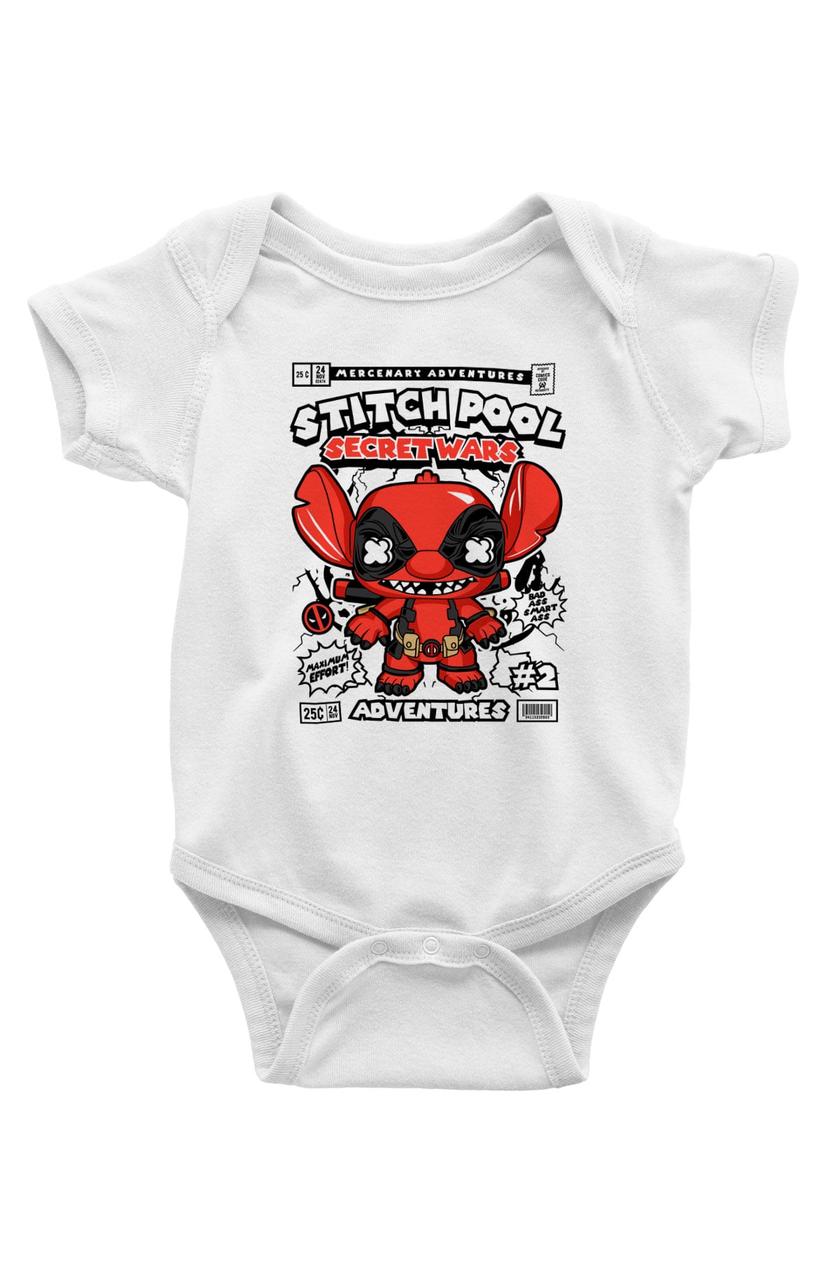 Stitch Pool Secret Wars Baskılı Unisex Beyaz Bebek Body - Zıbın