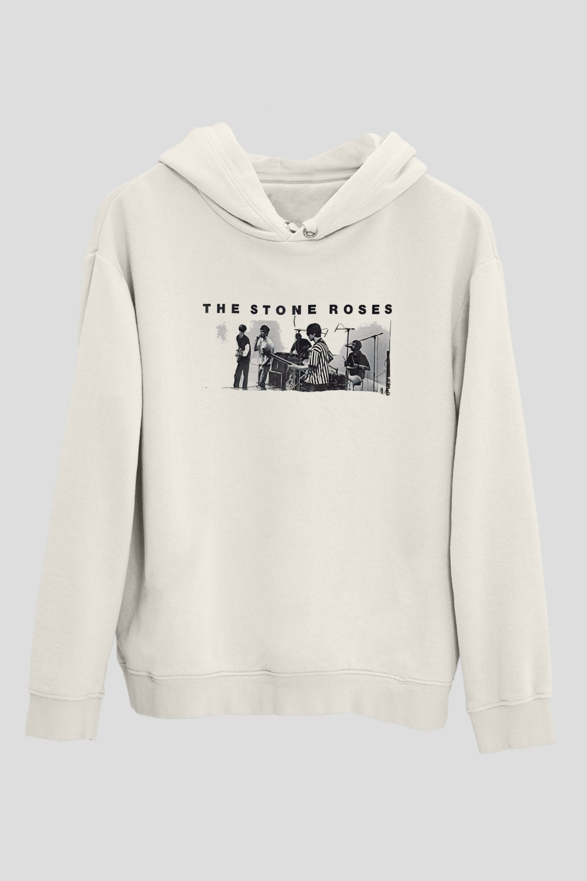 Stone Roses Baskılı Beyaz Unisex Kapüşonlu Sweatshirt
