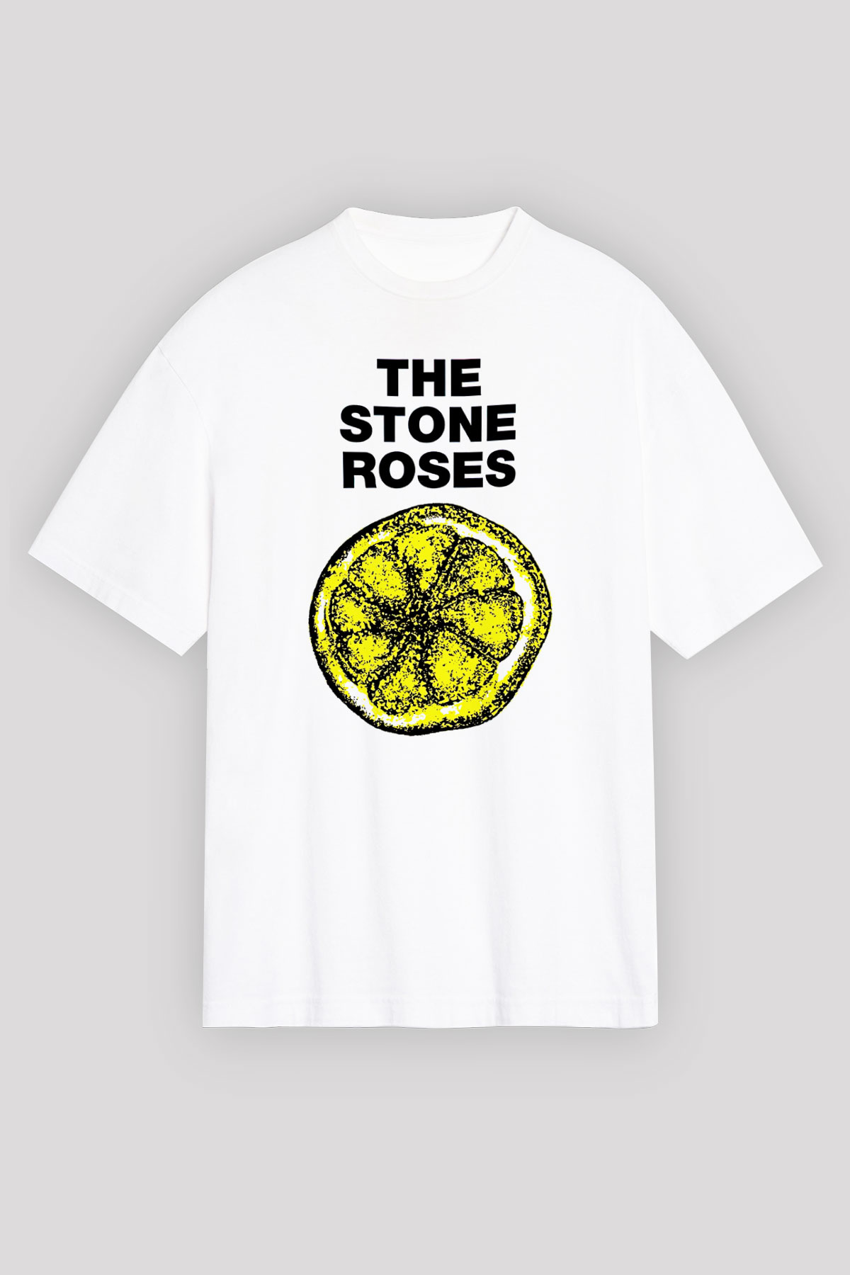 Stone Roses Baskılı Beyaz Unisex Oversize Tişört - Tshirt