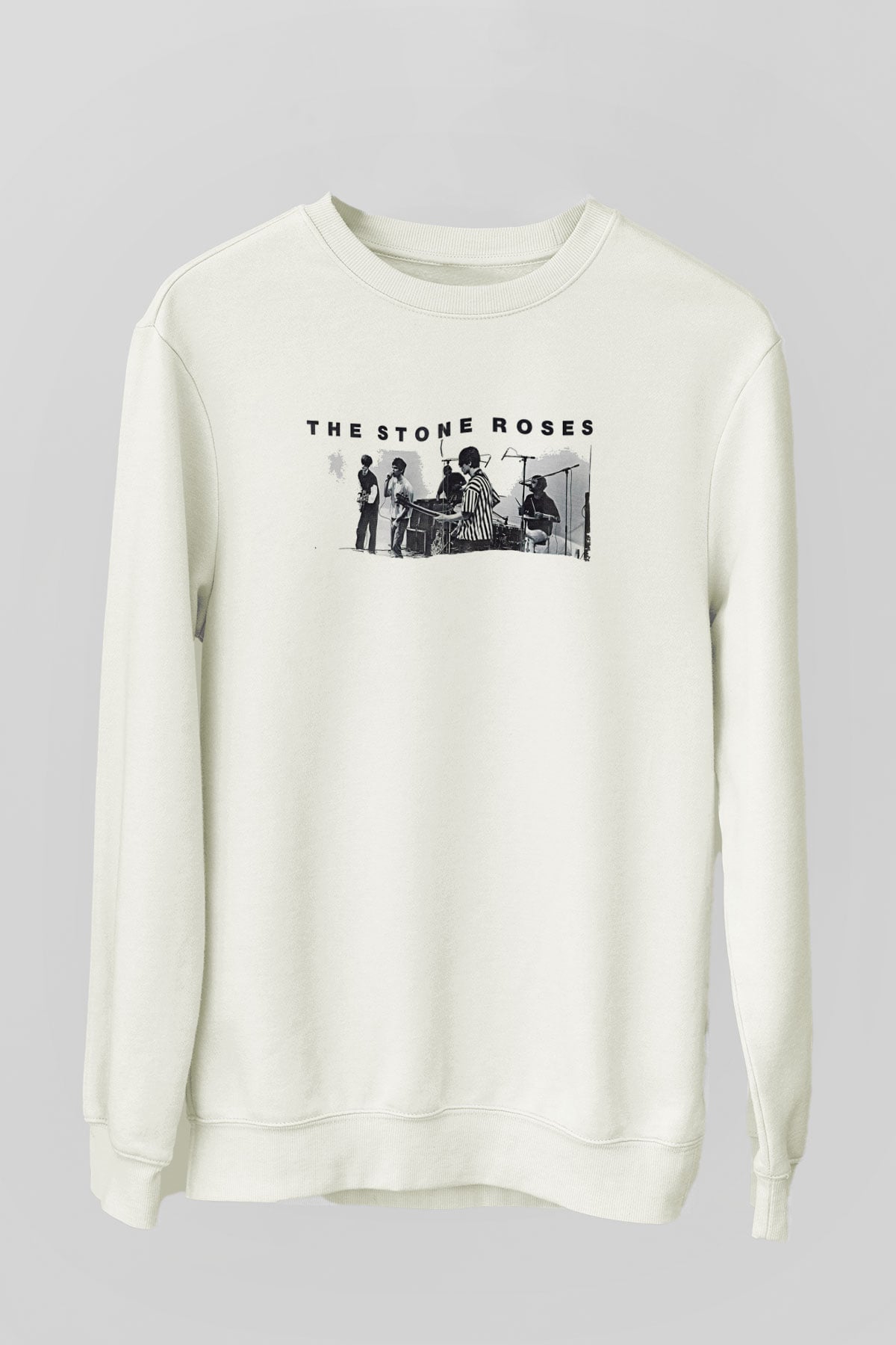 Stone Roses Baskılı Beyaz Unisex Sweatshirt