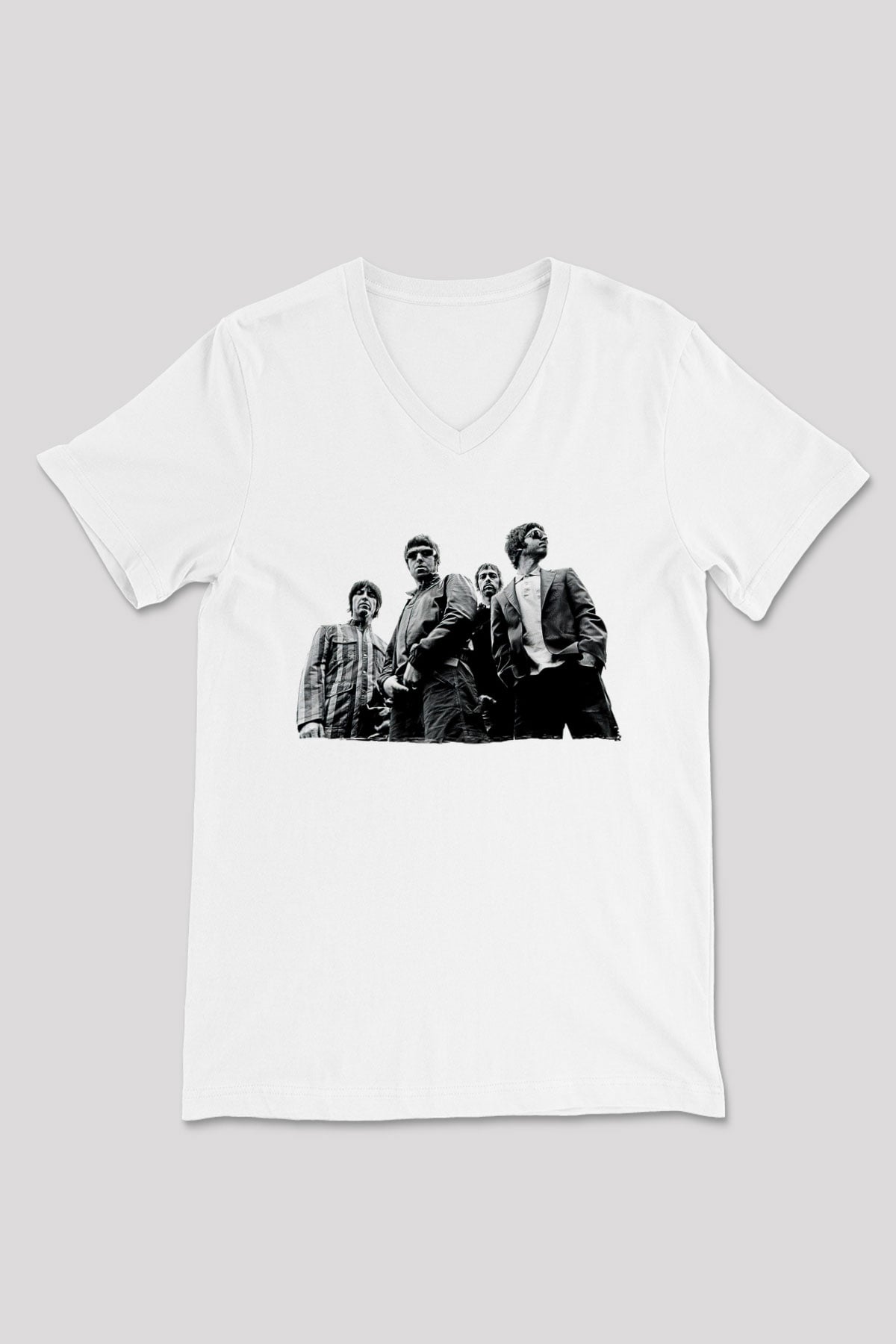 Stone Roses Baskılı Beyaz Unisex V Yaka Tişört - Tshirt