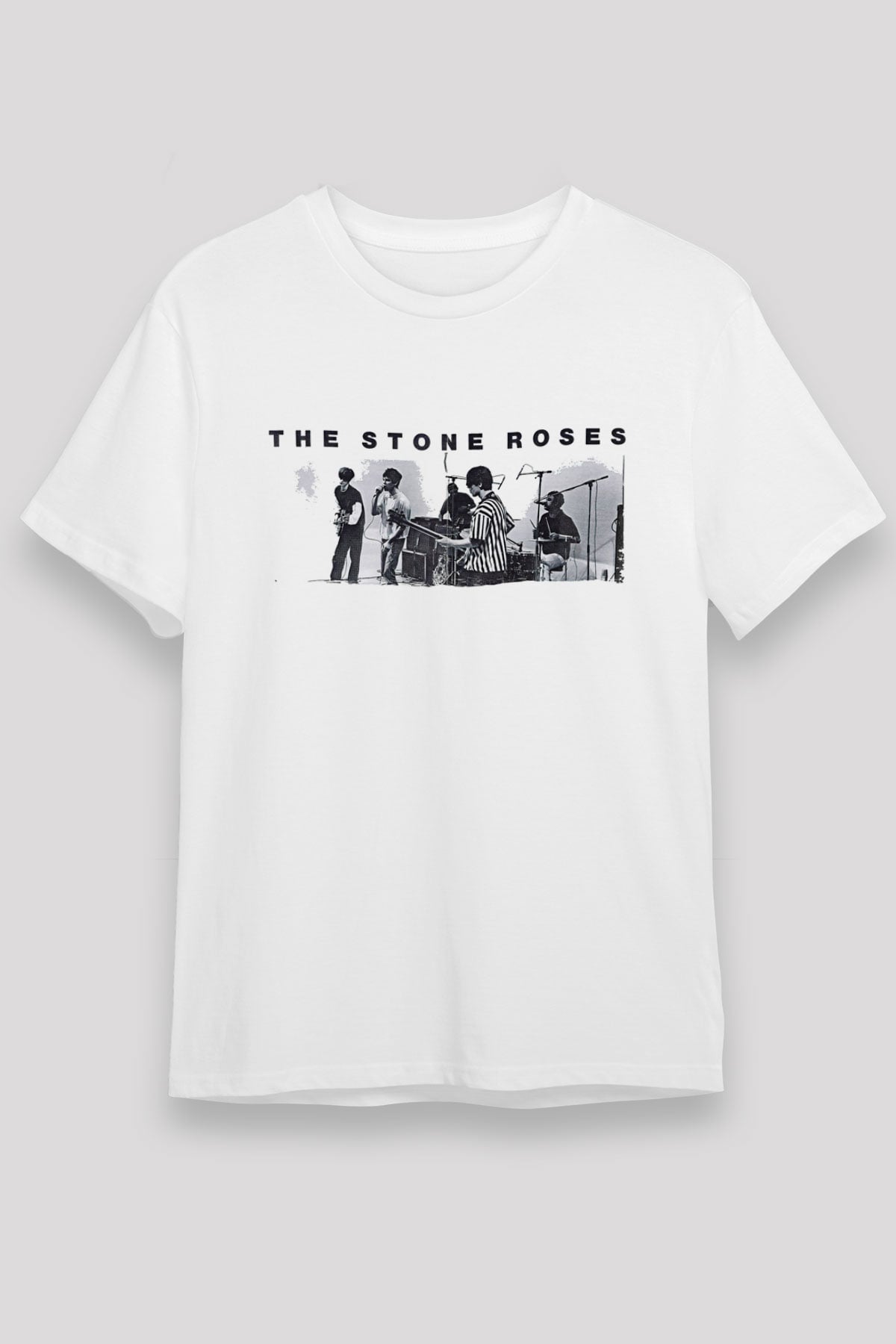Stone Roses Baskılı Unisex Beyaz Tişört - Tshirt