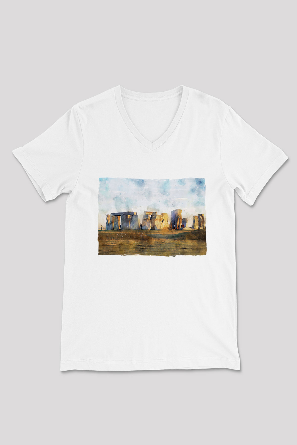 Stonehenge Beyaz Unisex V Yaka Tişört