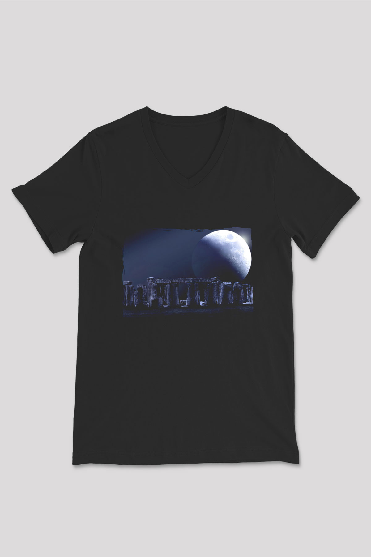 Stonehenge Siyah Unisex V Yaka Tişört
