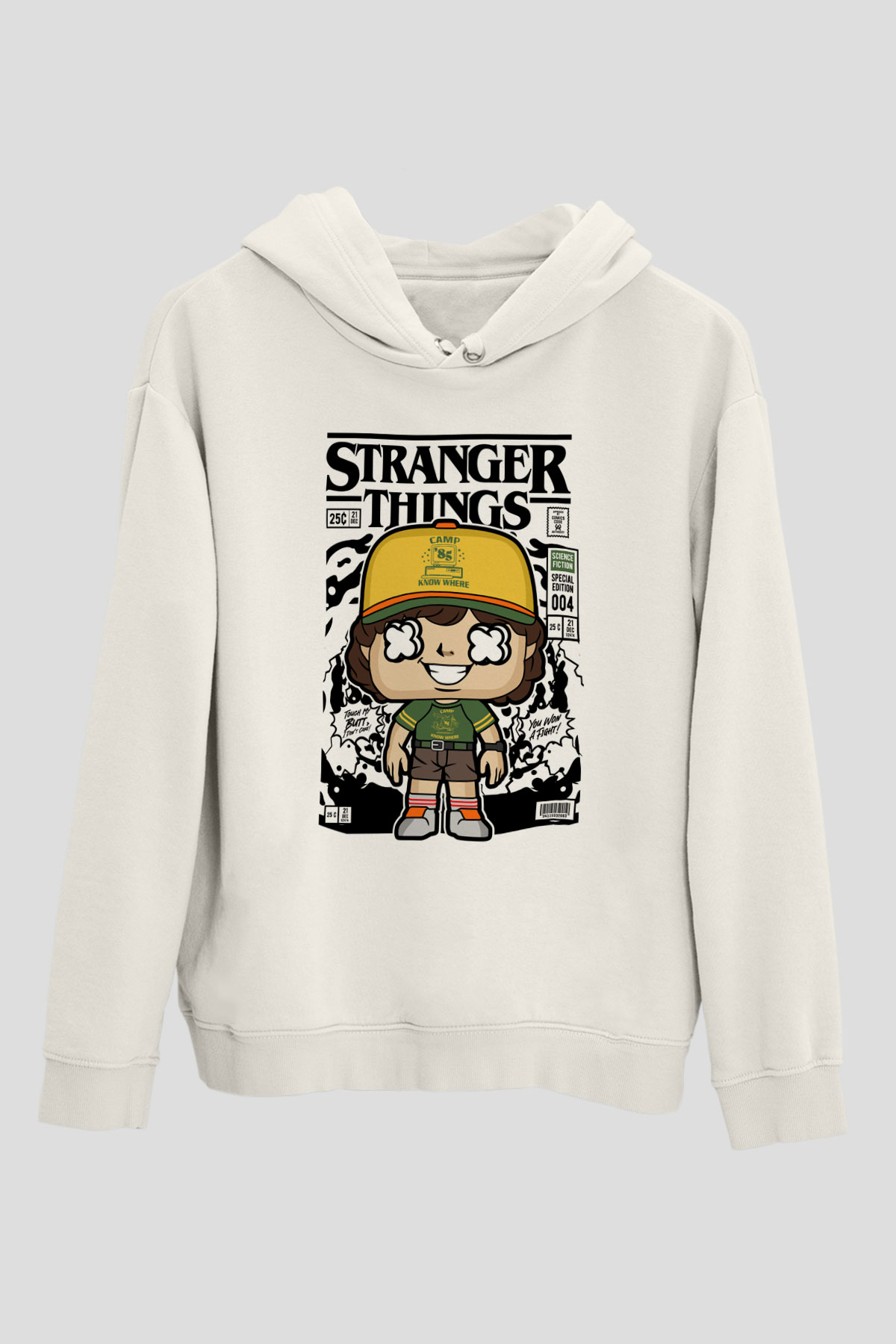 Stranger Things Baskılı Unisex Beyaz Hoodie