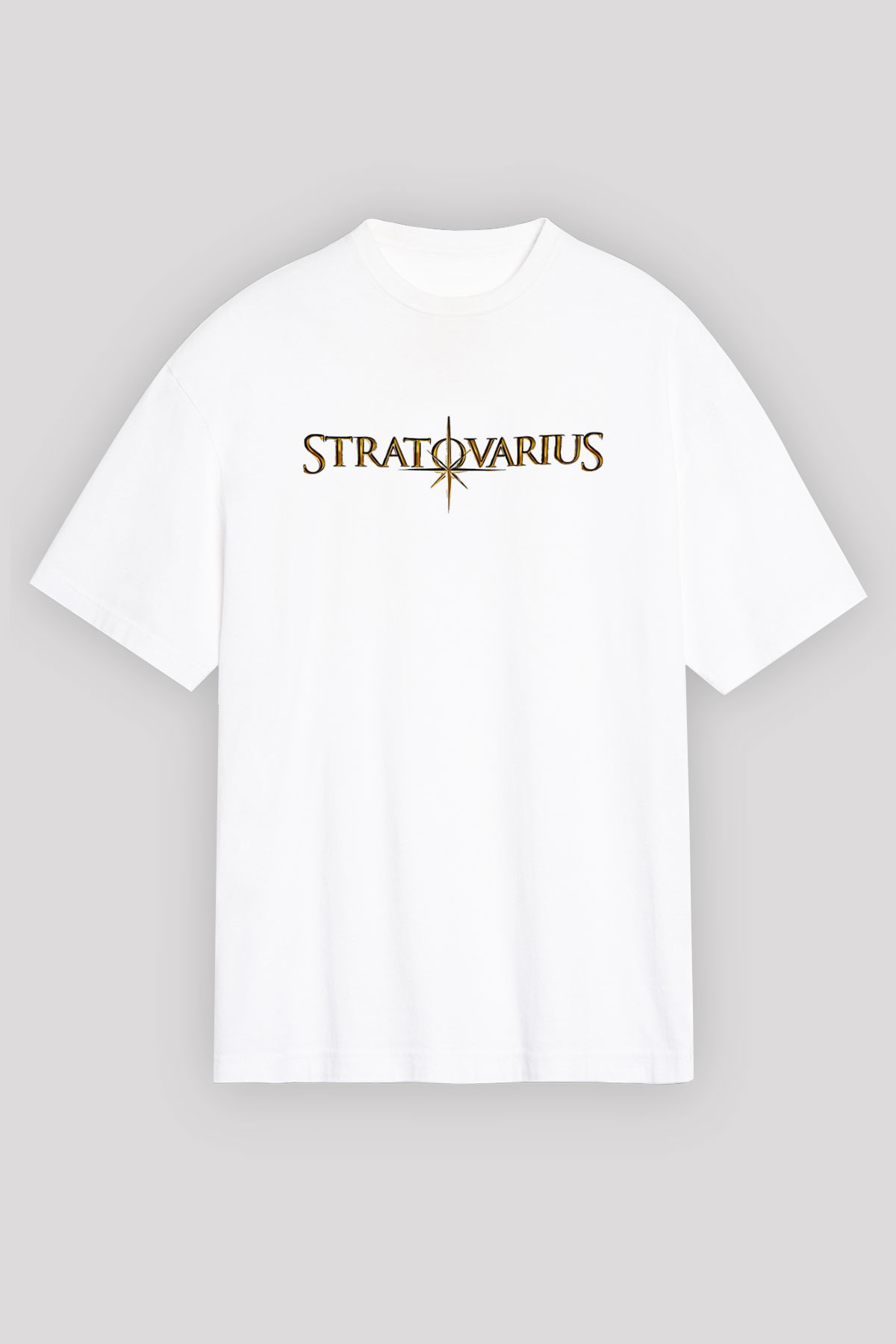 Stratovarius Baskılı Beyaz Unisex Oversize Tişört - Tshirt