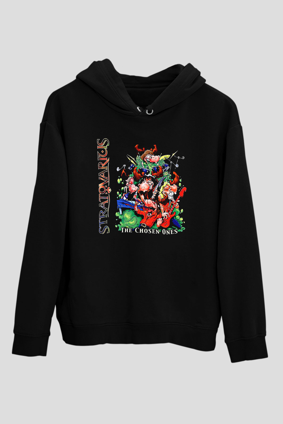 Stratovarius Baskılı Unisex Siyah Kapüşonlu Sweatshirt