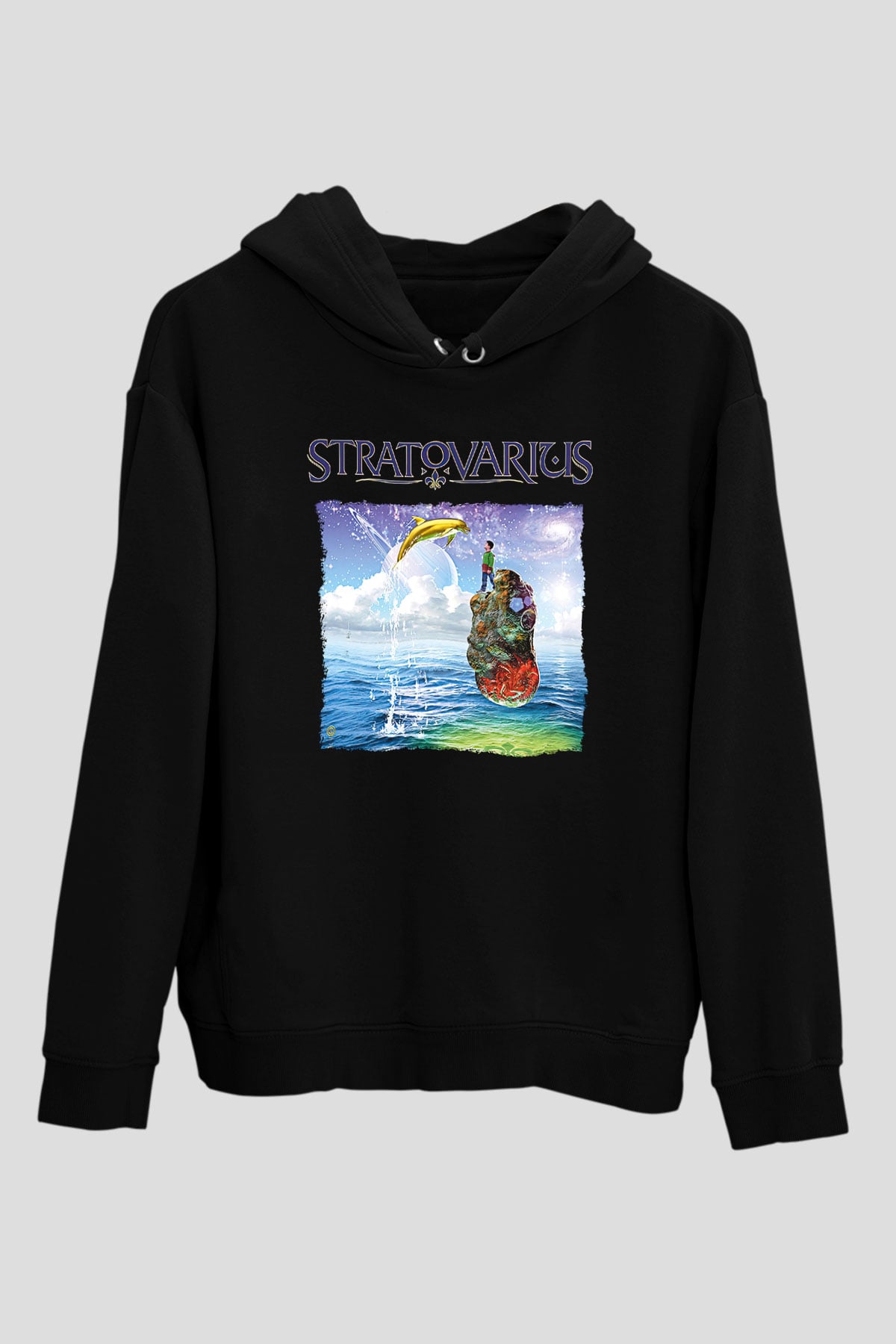 Stratovarius Baskılı Unisex Siyah Kapüşonlu Sweatshirt