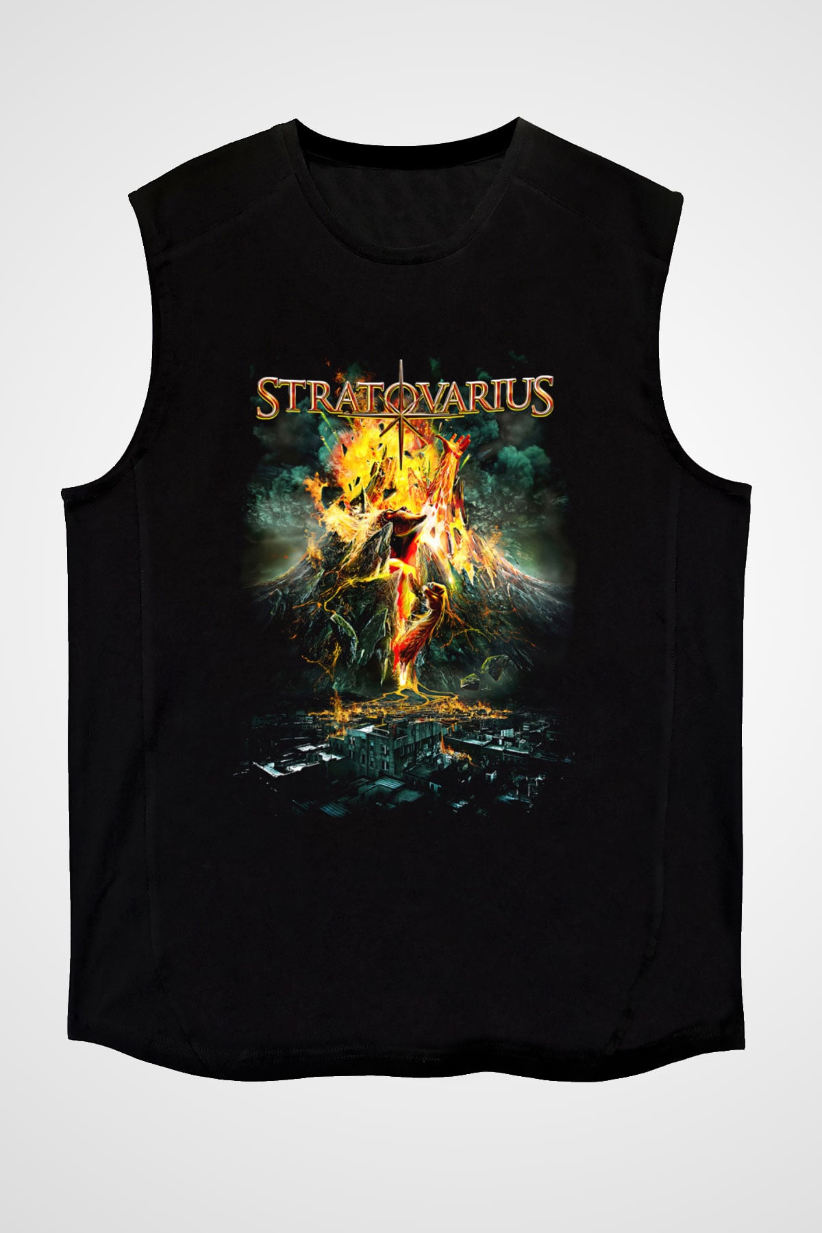 Stratovarius Baskılı Unisex Siyah Kolsuz Tişört - Tshirt