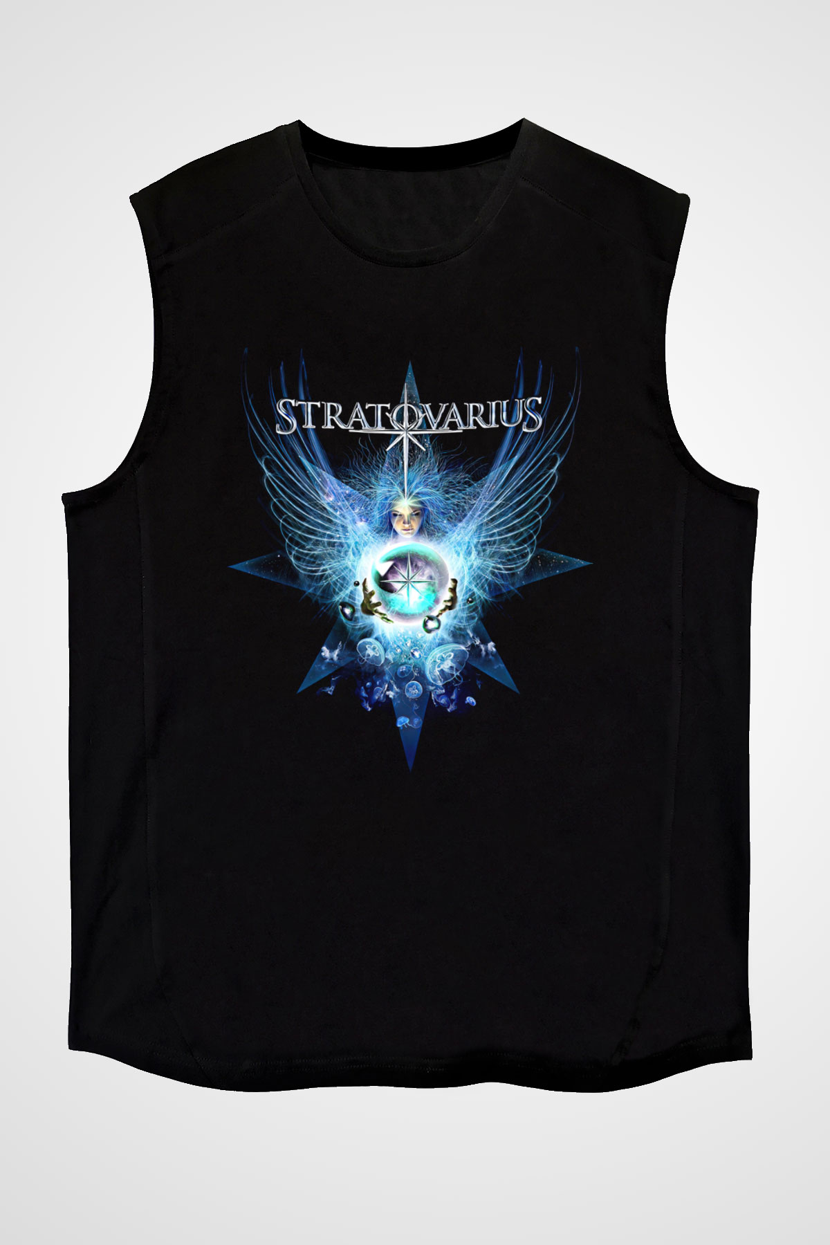 Stratovarius Baskılı Unisex Siyah Kolsuz Tişört - Tshirt