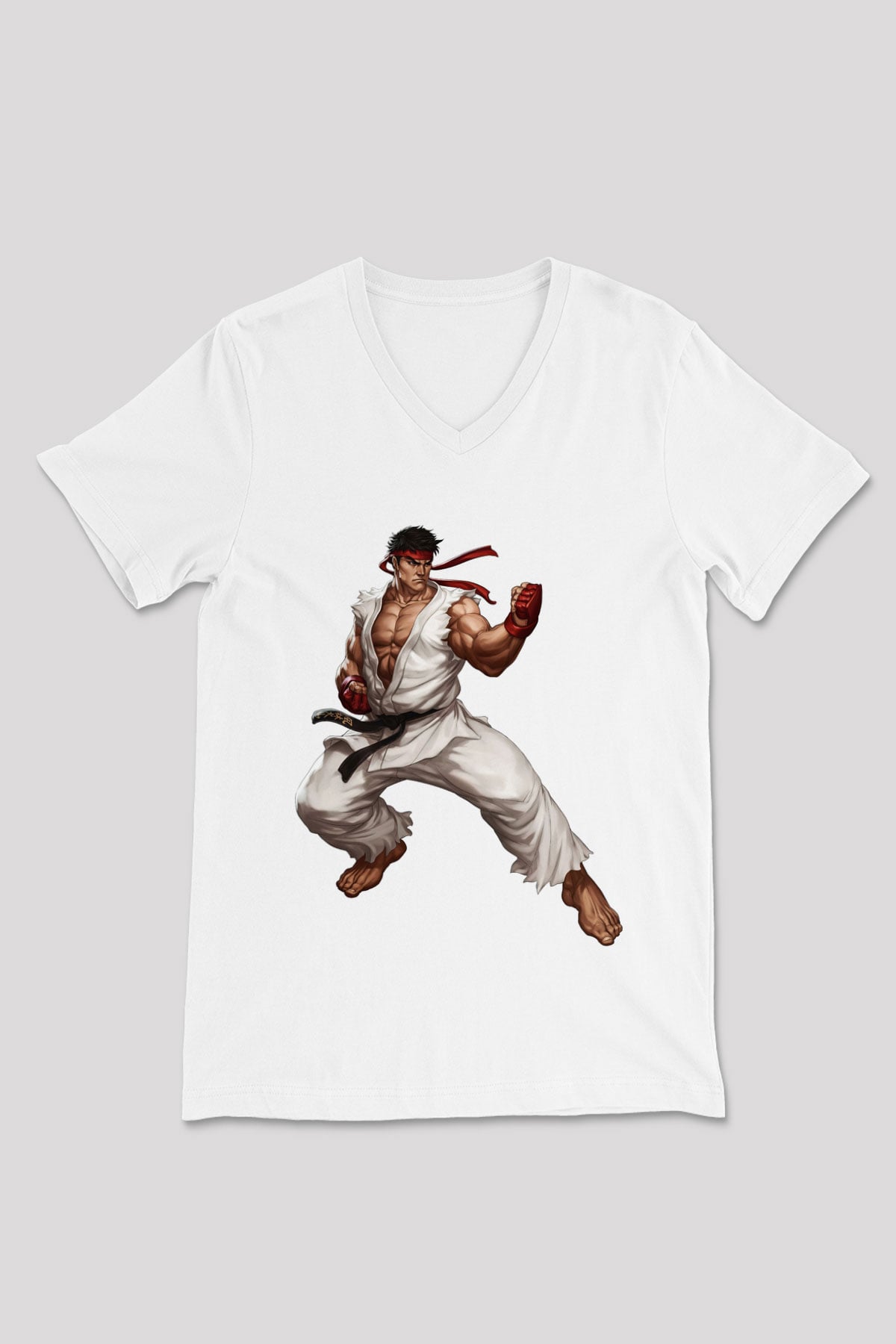 Street Fighter Beyaz Unisex V Yaka Tişört T-Shirt