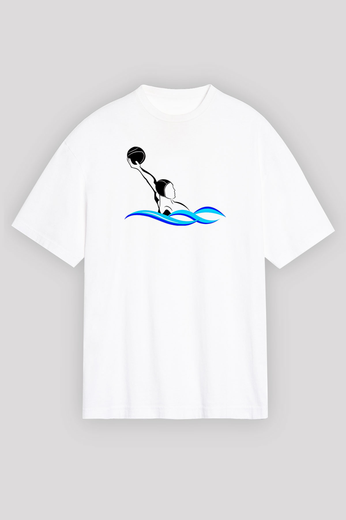 Su Topu Baskılı Unisex Beyaz Oversize Tişört - Tshirt