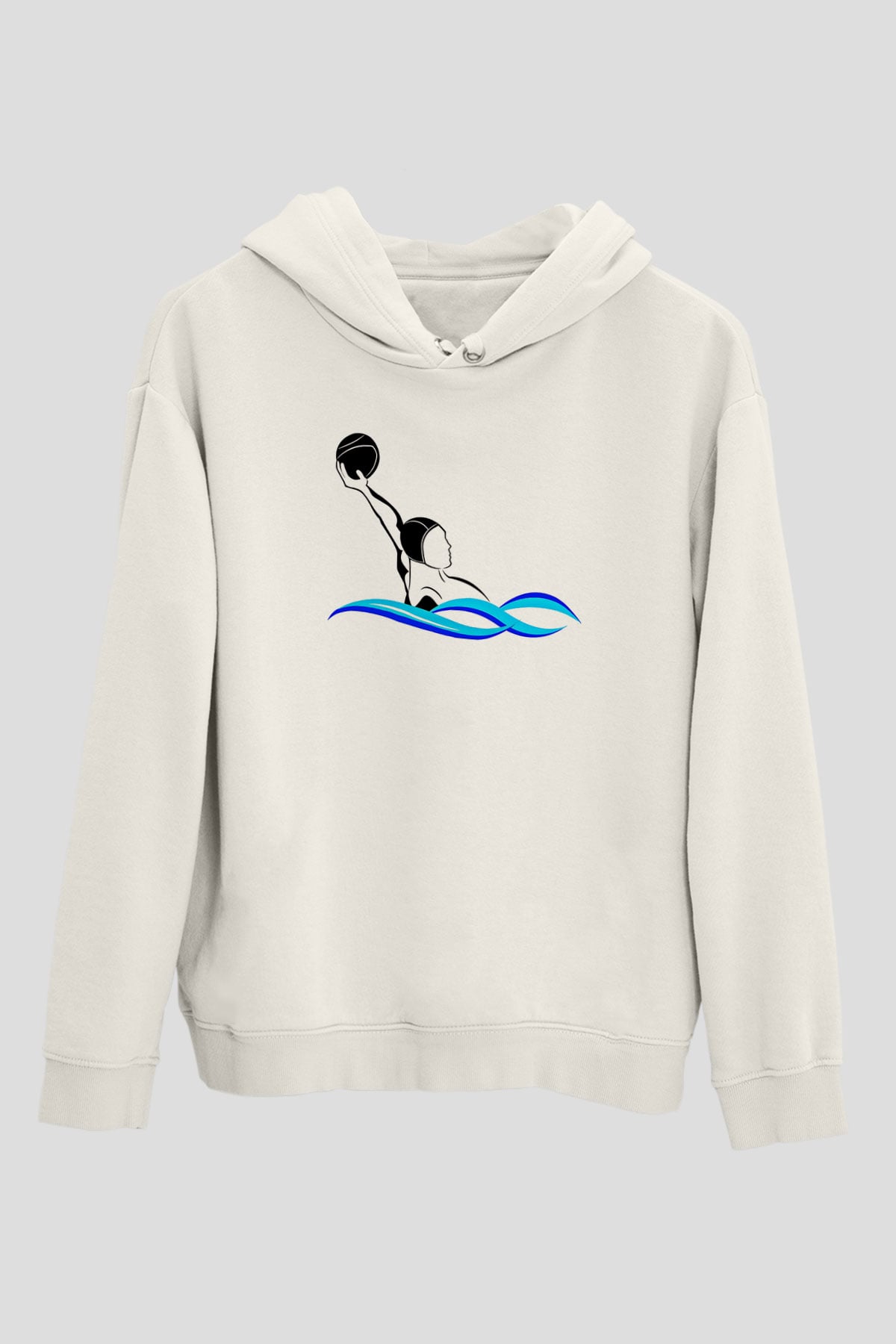 Su Topu Baskılı Unisex Ekru Hoodie