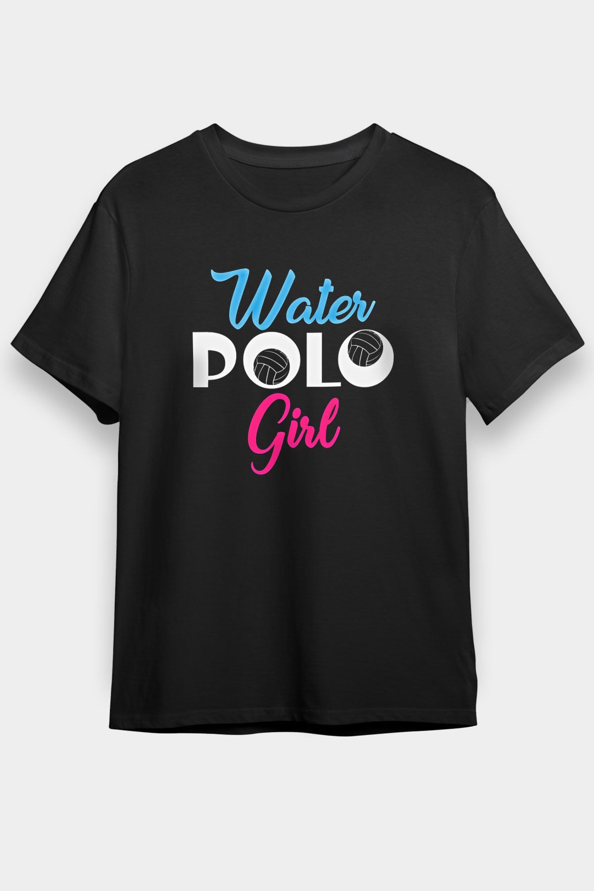 Su Topu - Water Polo Baskılı Unisex Siyah Tişört - Tshirt