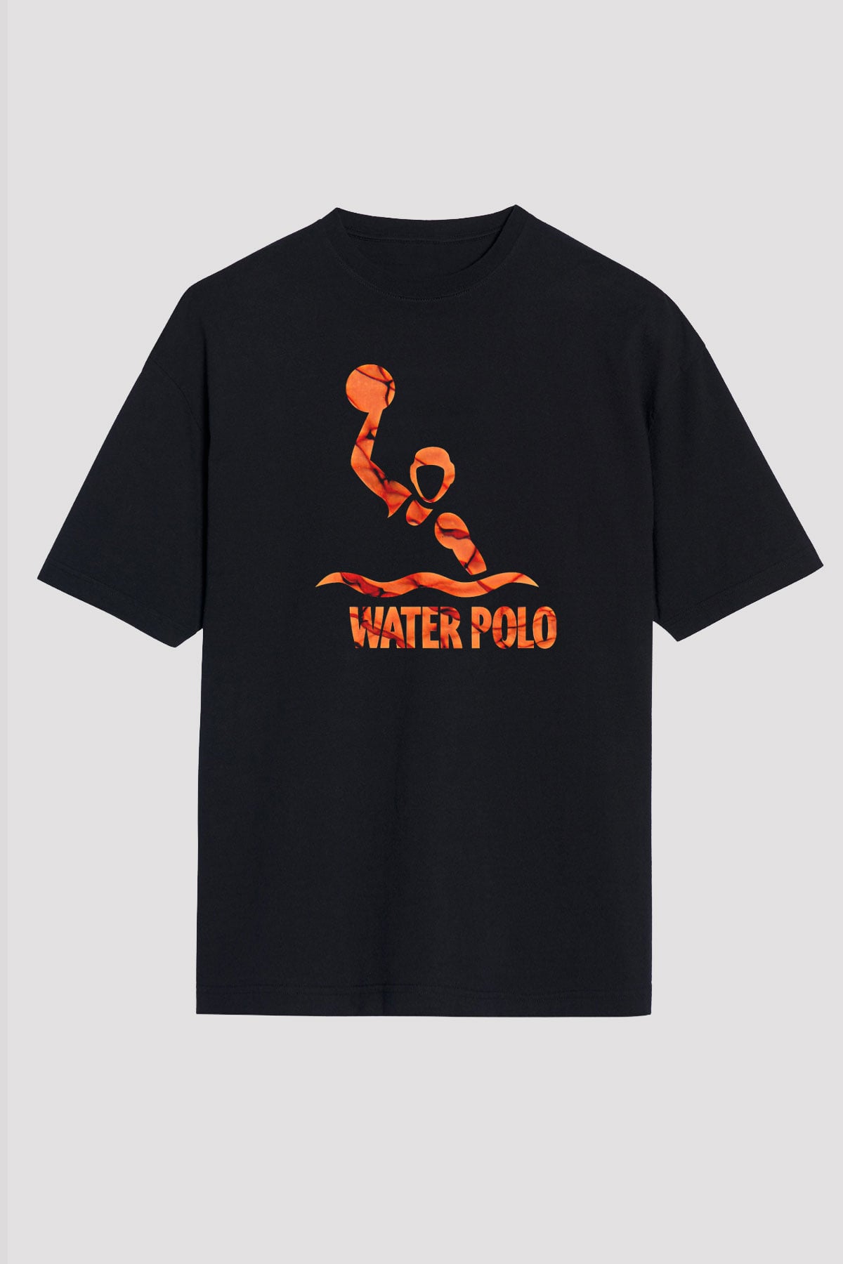 Su Topu - Water Polo Baskılı Unisex Siyah Oversize Tişört