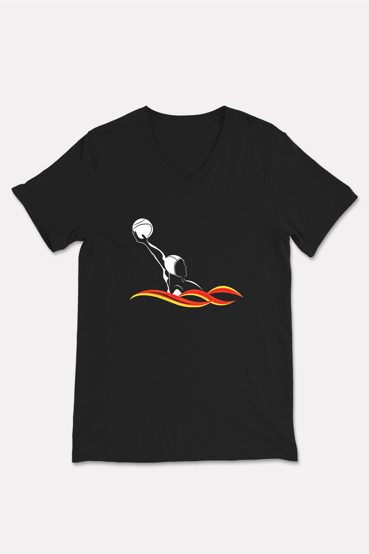 Su Topu - Water Polo Baskılı Unisex Siyah V Yaka Tişört